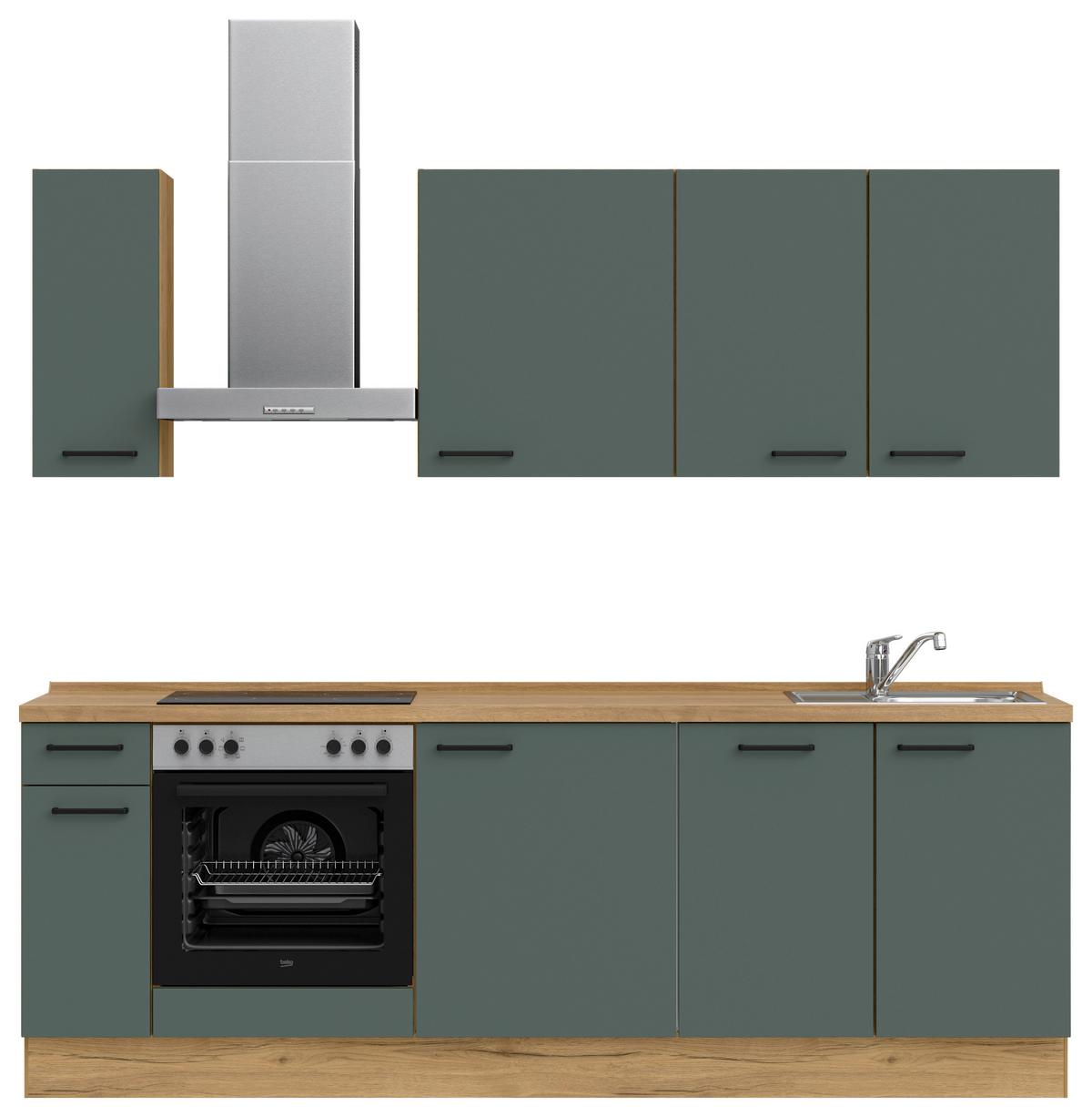 Küchenleerblock Easytouch Low-Line, L9 Links - Dunkelgrün/Eichefarben, MODERN, Holzwerkstoff (240cm) - Nobilia