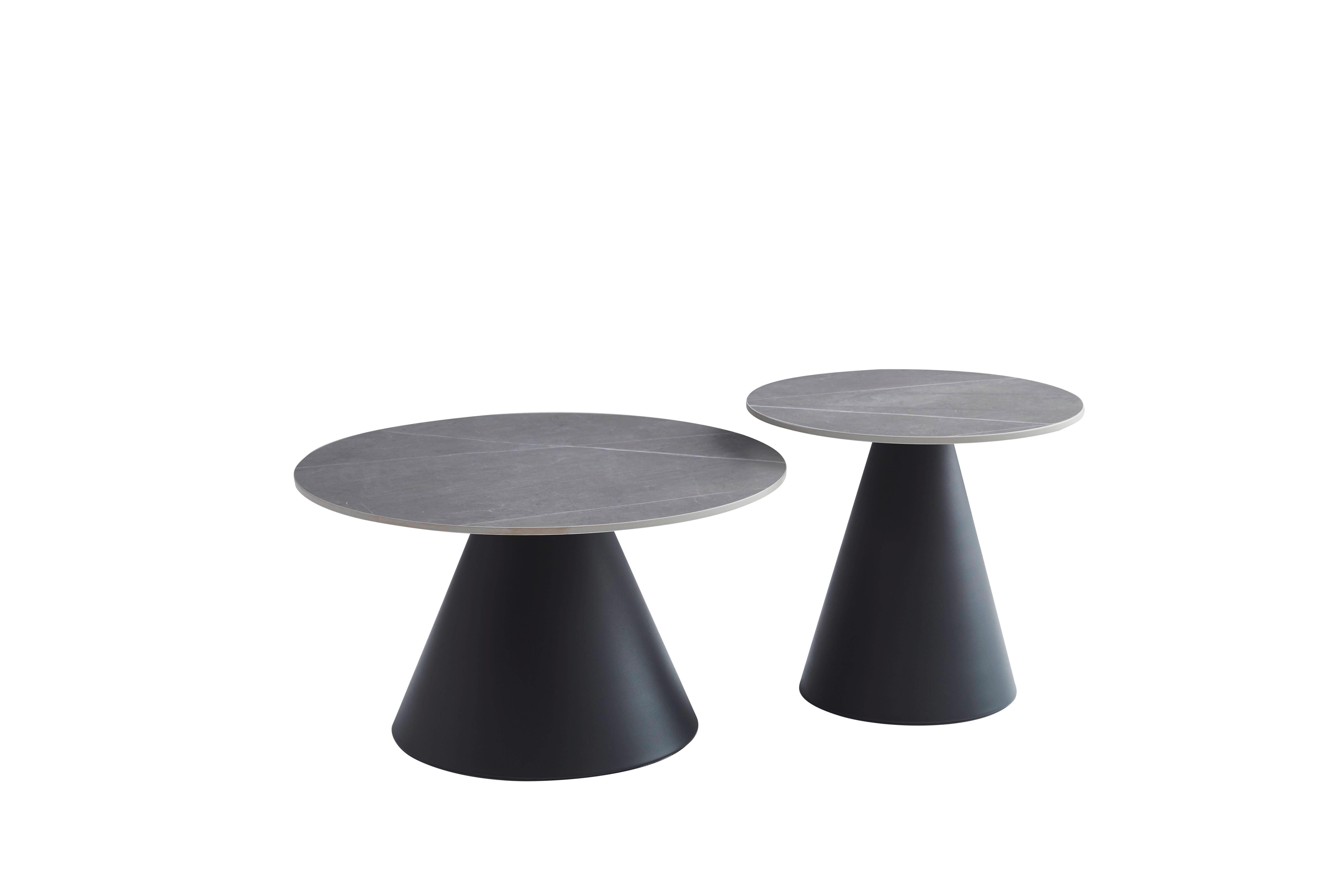 Couchtischset Dustin Grau, Schwarz D:70/50cm - Schwarz/Grau, Design, Stein/Metall (70/50/40/46cm) - Livetastic