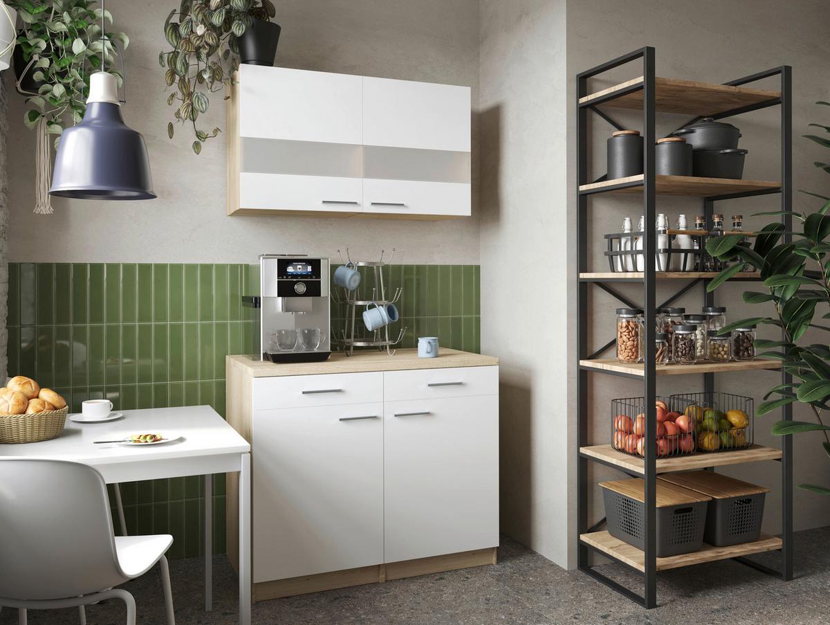 Buffet Merle Weiß/Eiche Dekor B:100cm - Eichefarben/Weiß, Basics, Glas/Holzwerkstoff (100/200/60cm) - Respekta