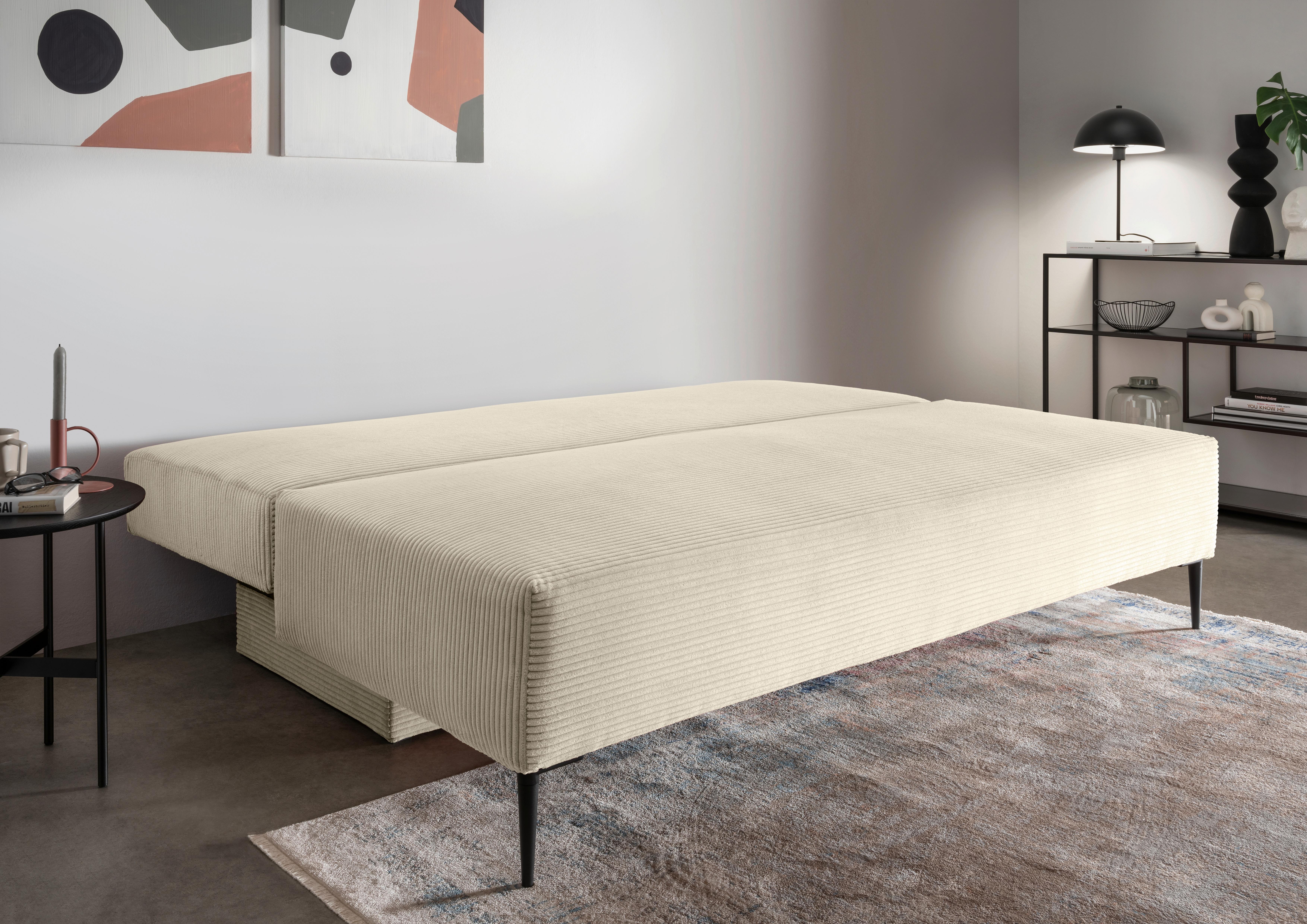 Schlafsofa Petri Beige Cord, Rücken Echt B: 198 cm - Beige/Schwarz, MODERN, Textil (198/90/100cm) - Livetastic