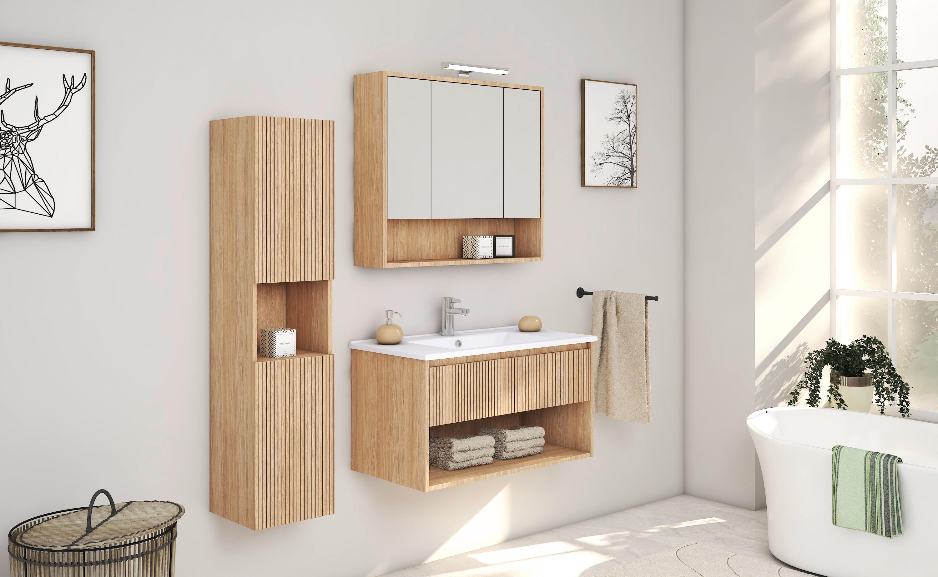 Waschtischkombi Andora Eichenfarben B: 80 Cm - Eichefarben/Weiß, MODERN, Keramik/Holzwerkstoff (80/50/46cm) - Ti'me