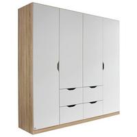 Drehtürenschrank grifflos 181cm Freising, Weiß Dekor - Weiß/Sonoma Eiche, MODERN, Holzwerkstoff (181/197/54cm) - Rauch Möbel