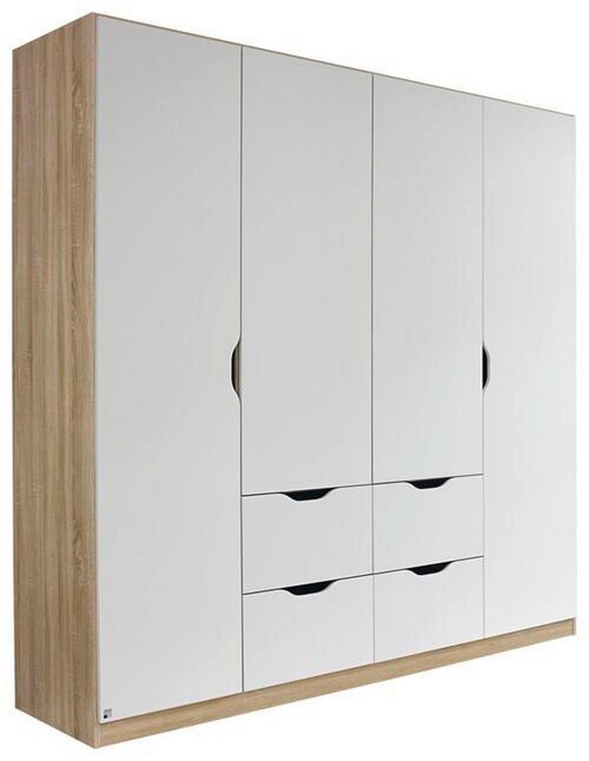 Drehtürenschrank grifflos 181cm Freising, Weiß Dekor - Weiß/Sonoma Eiche, MODERN, Holzwerkstoff (181/197/54cm) - Rauch Möbel