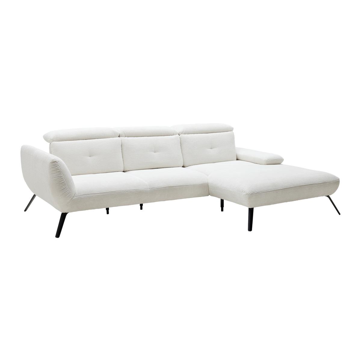 Sedačka SEATTLE, pravá, bílý manšestr, bez polštářů - bílá/černá, Moderní, kov/kompozitní dřevo (301/196cm) - Premium Living
