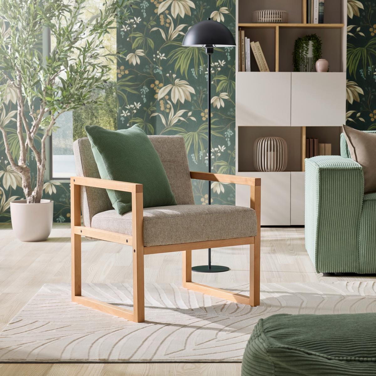 Kreslo MALMÖ, svetlosivá, bukový masív - prírodná farba/svetlosivá, Modern, drevo/textil (65/75/69cm) - Mömax