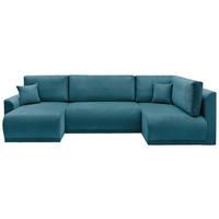 Rohová sedačka KIM U, obojstranná, tyrkys. menčester - tyrkysová, Modern, drevo (146/313/160cm)