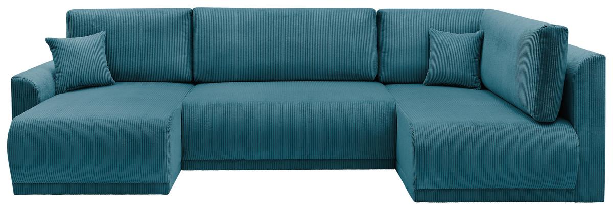 Rohová sedačka KIM U, obojstranná, tyrkys. menčester - tyrkysová, Modern, drevo (146/313/160cm)