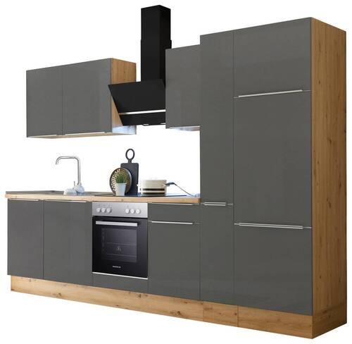 Küchenzeile mit Geräten B: 310 cm Grau/Eiche Dekor - Anthrazit/Eiche Artisan, LIFESTYLE, Holzwerkstoff (310cm) - Respekta