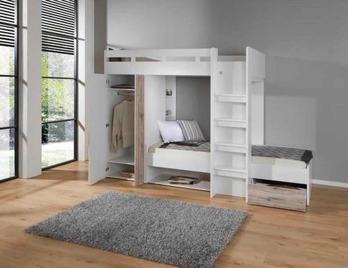Stauraumbett Max 90x200 - Eichefarben/Weiß, KONVENTIONELL, Holzwerkstoff (269/180/115cm)