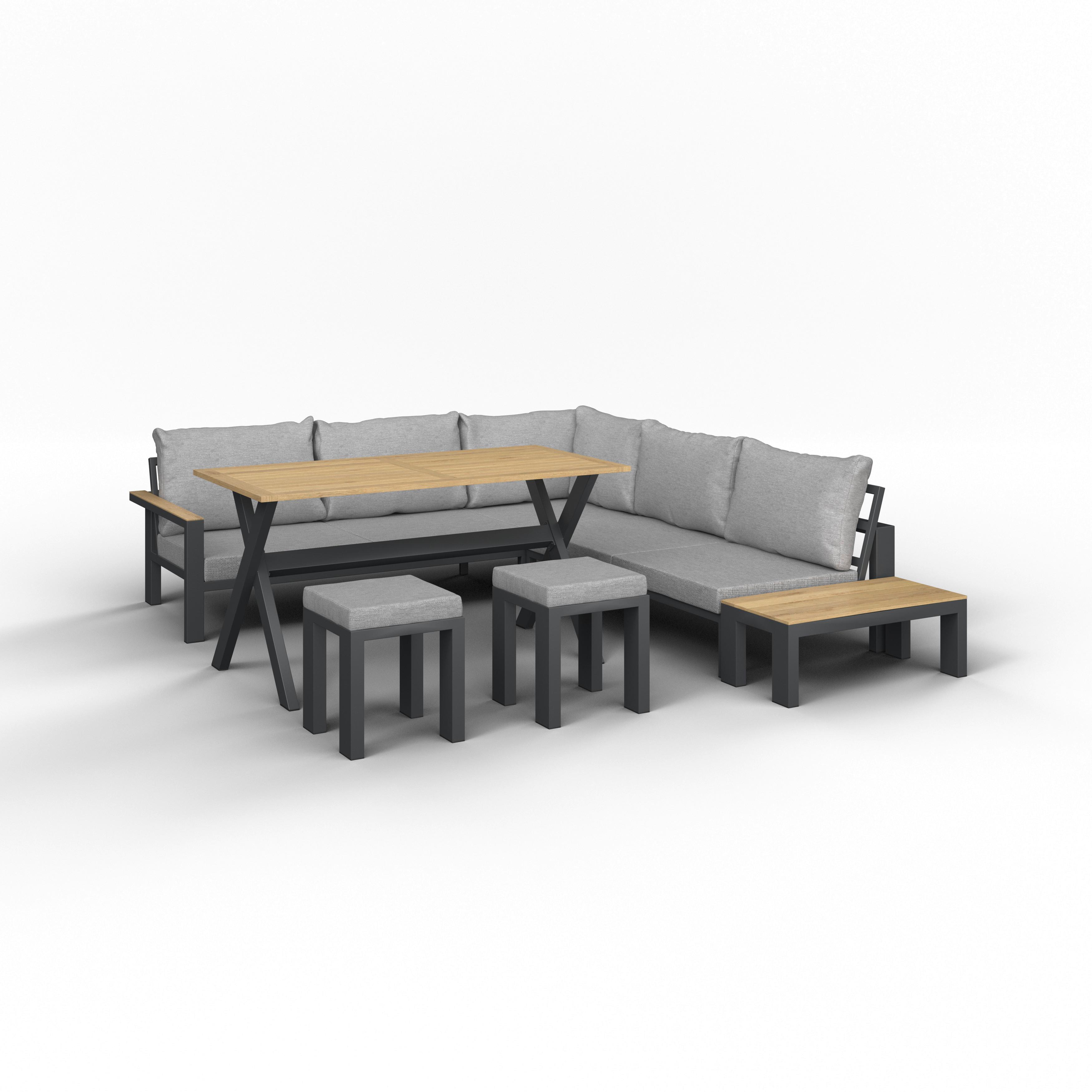Záhradní sedací souprava MELINA - prírodná farba/svetlosivá, Modern, kov/drevo (272/79/84cm) - Bessagi Garden