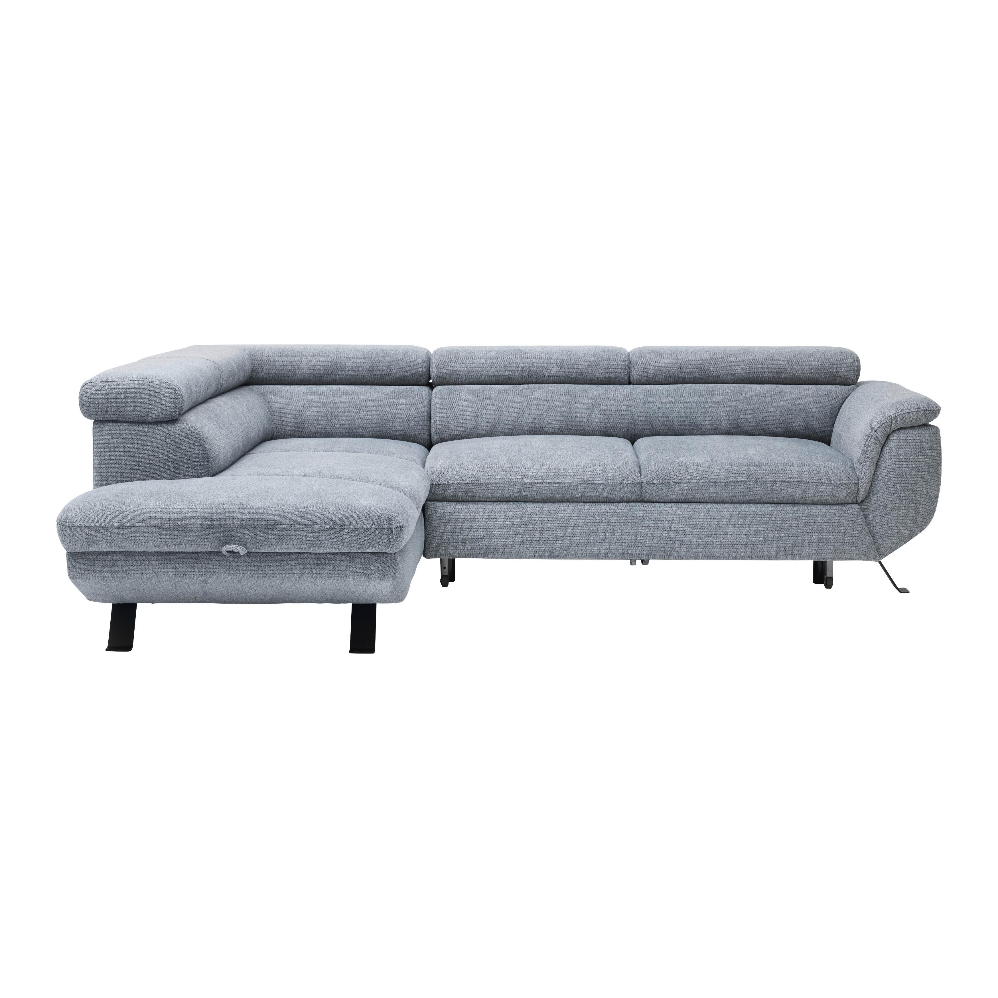 Sedací souprava RAVEN, levá, s úložným prostorem a lůžkem - šedá/černá, Moderní, kov/textil (198/257cm) - Mömax