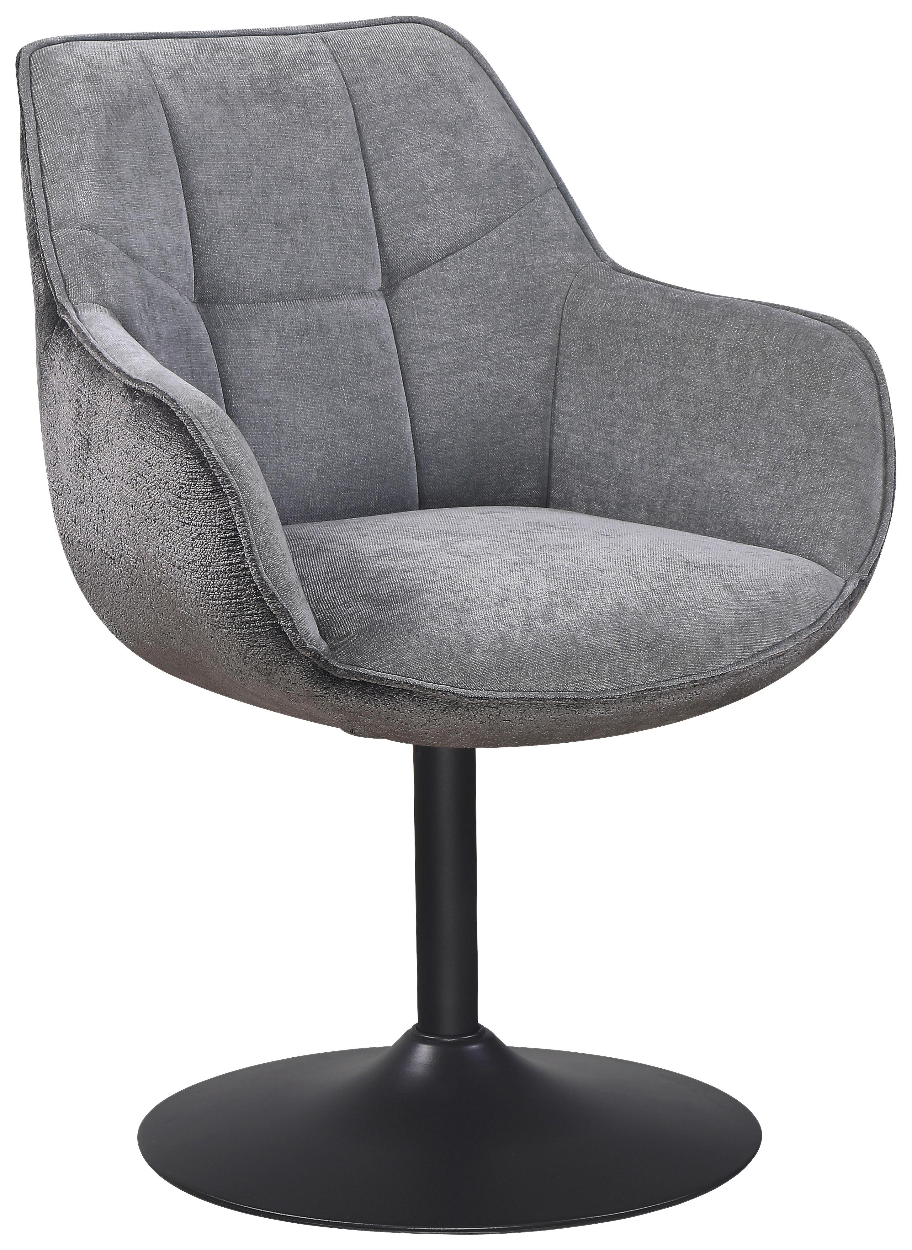 Armlehnstuhl Kaleo Chenille Grau, B: 63 cm - Schwarz/Grau, KONVENTIONELL, Textil/Metall (63/87/64cm) - MID.YOU