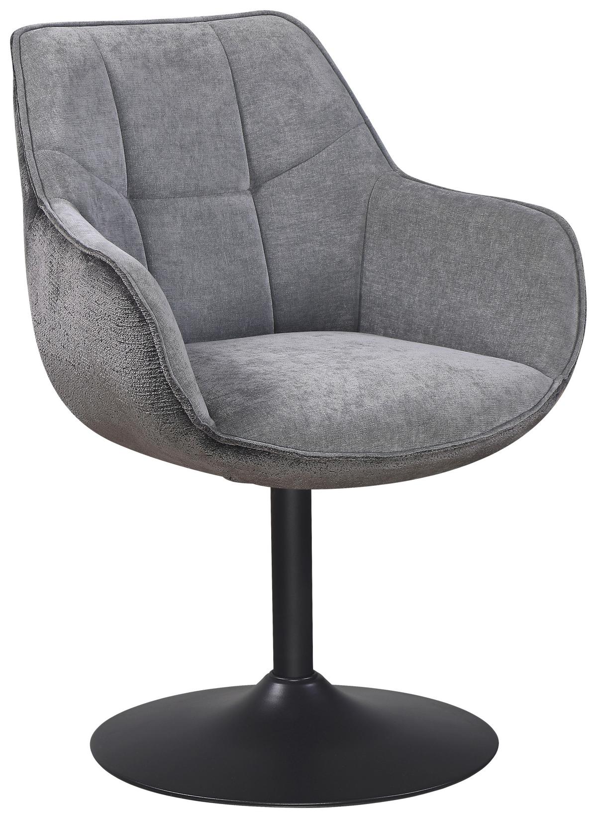 Armlehnstuhl Kaleo Chenille Grau, B: 63 cm - Schwarz/Grau, KONVENTIONELL, Textil/Metall (63/87/64cm) - MID.YOU