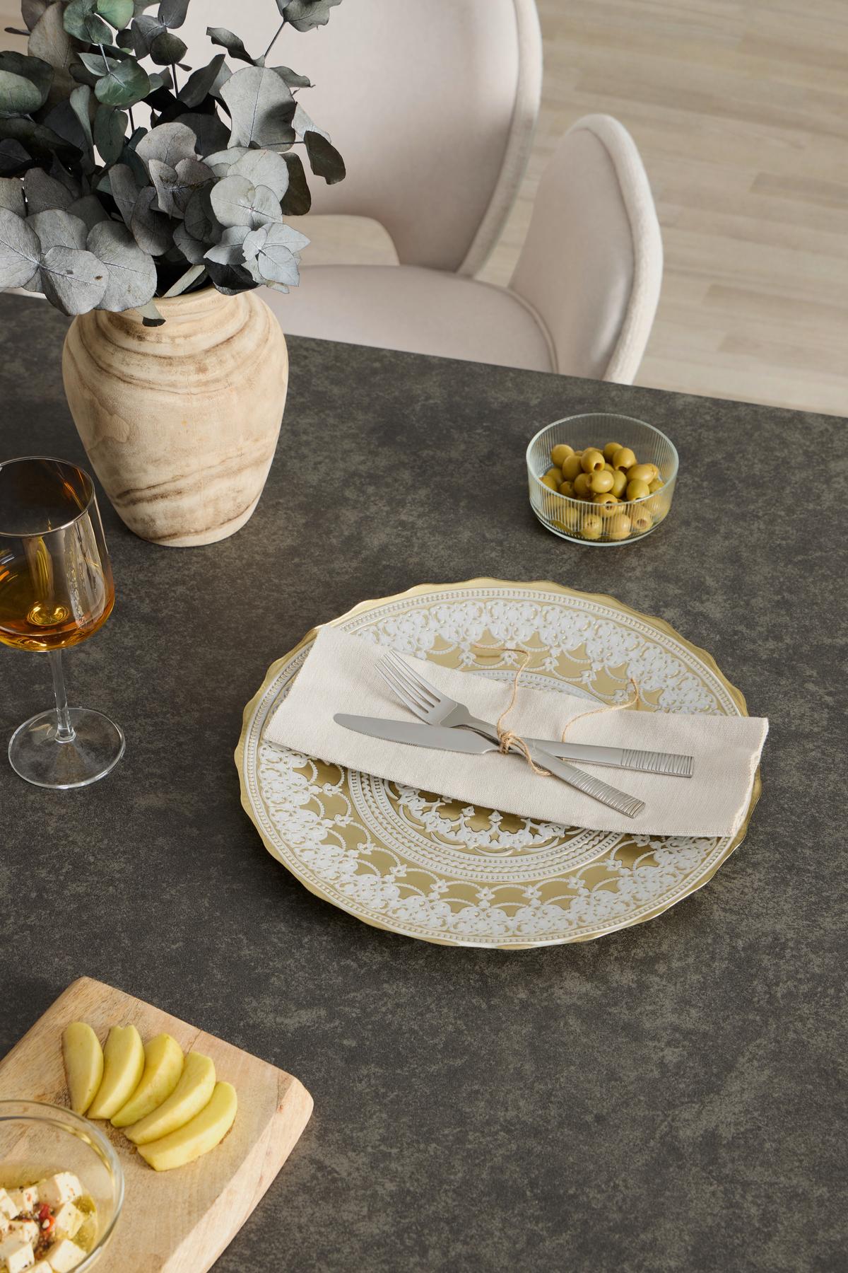 Platzteller Finia - Goldfarben/Creme, Design, Glas (33cm) - Luca Bessoni