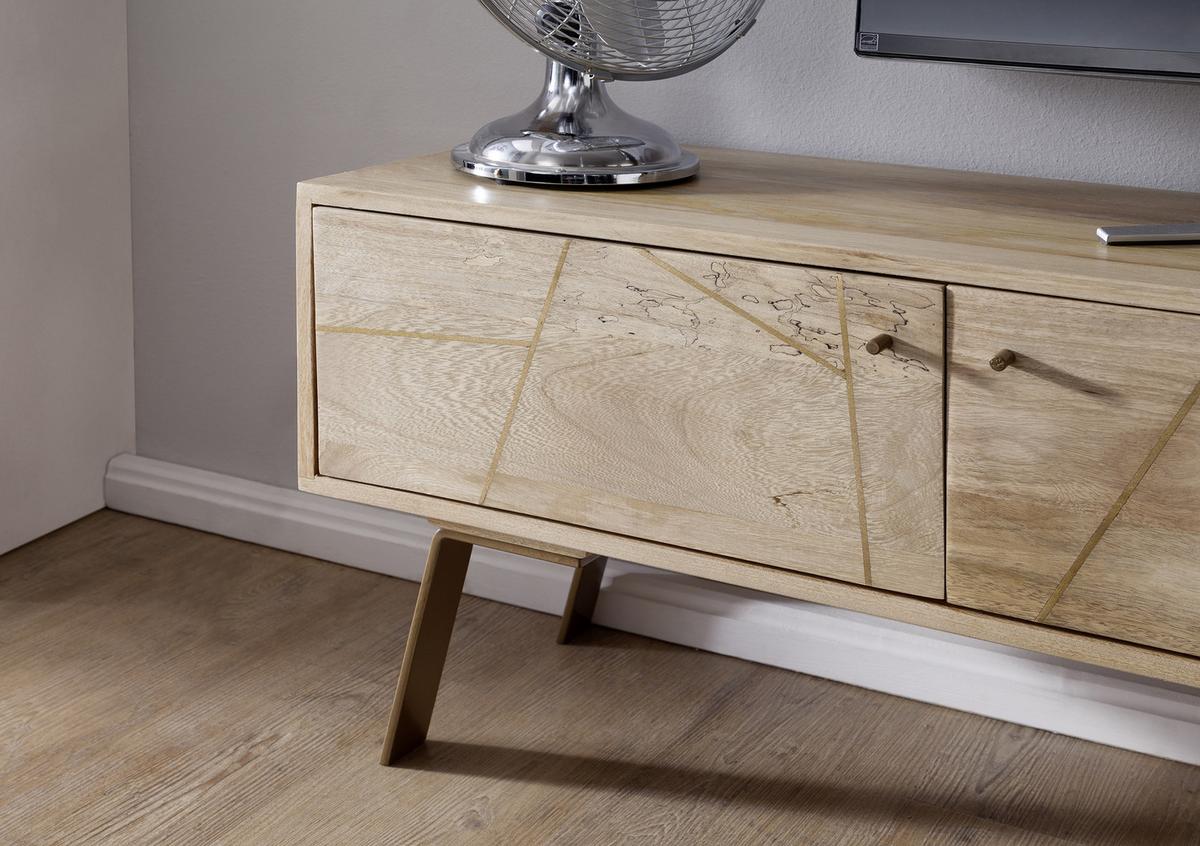 Nízka komoda pod TV Sikar š:145cm masív - hnedá/zlatá, Design, kov/drevo (145/47/35cm) - MID.YOU