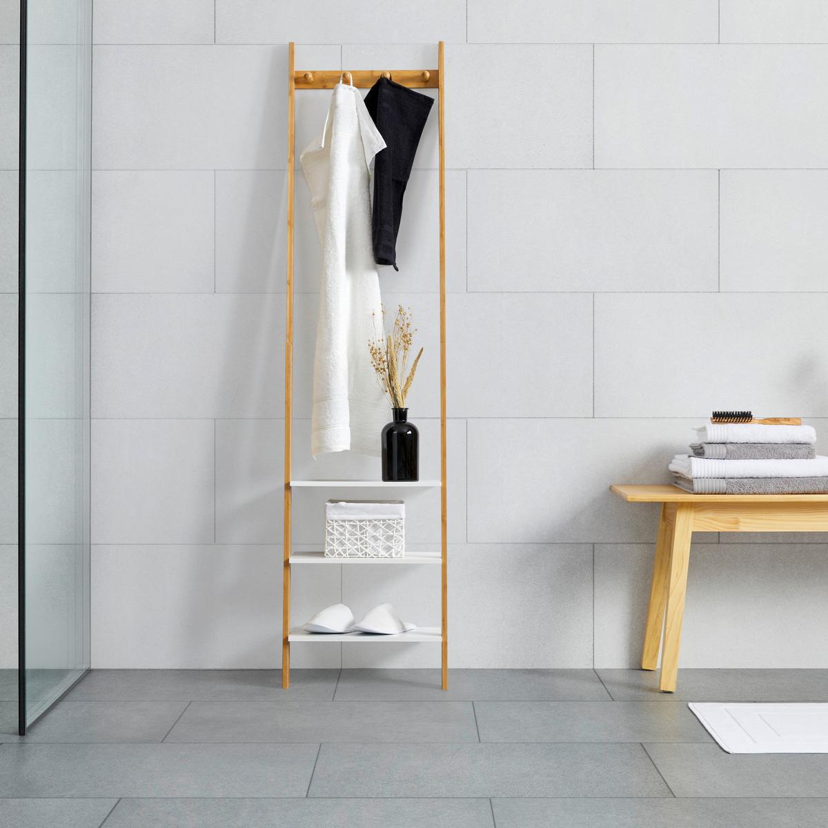Regál z bambusu Mirela - bílá/přírodní barvy, Moderní, kompozitní dřevo/přírodní materiály (43/175/25cm) - Bessagi Home