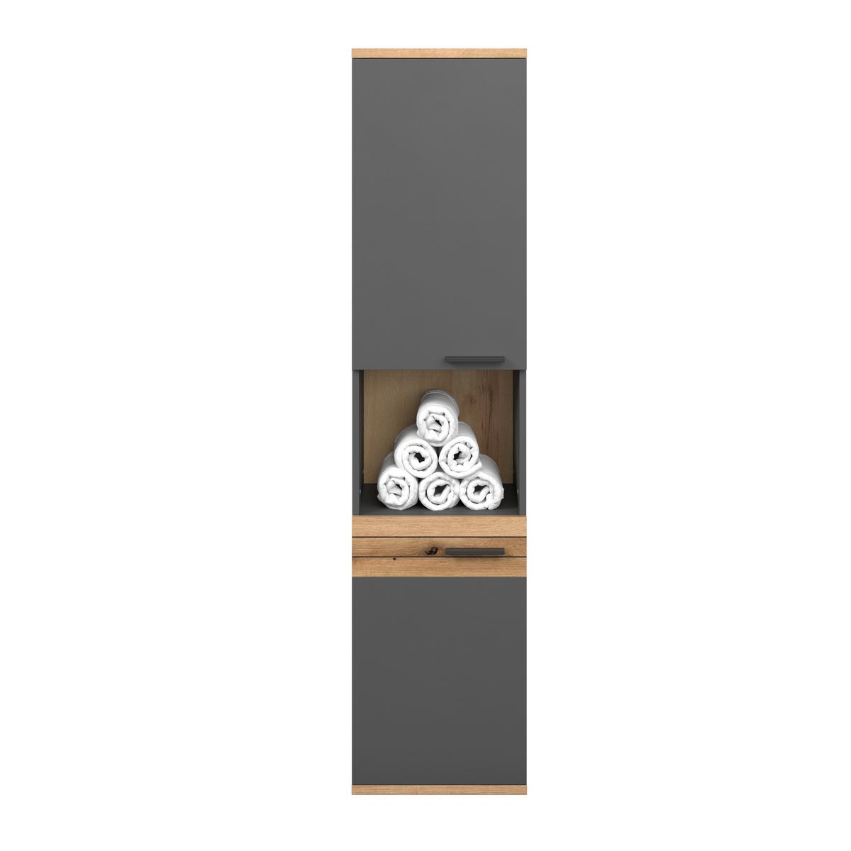 Badezimmer Hochschrank Cotia Cotls 40x170 cm Anthrazit - Eichefarben/Anthrazit, MODERN, Holzwerkstoff (40/170/30cm) - James Wood
