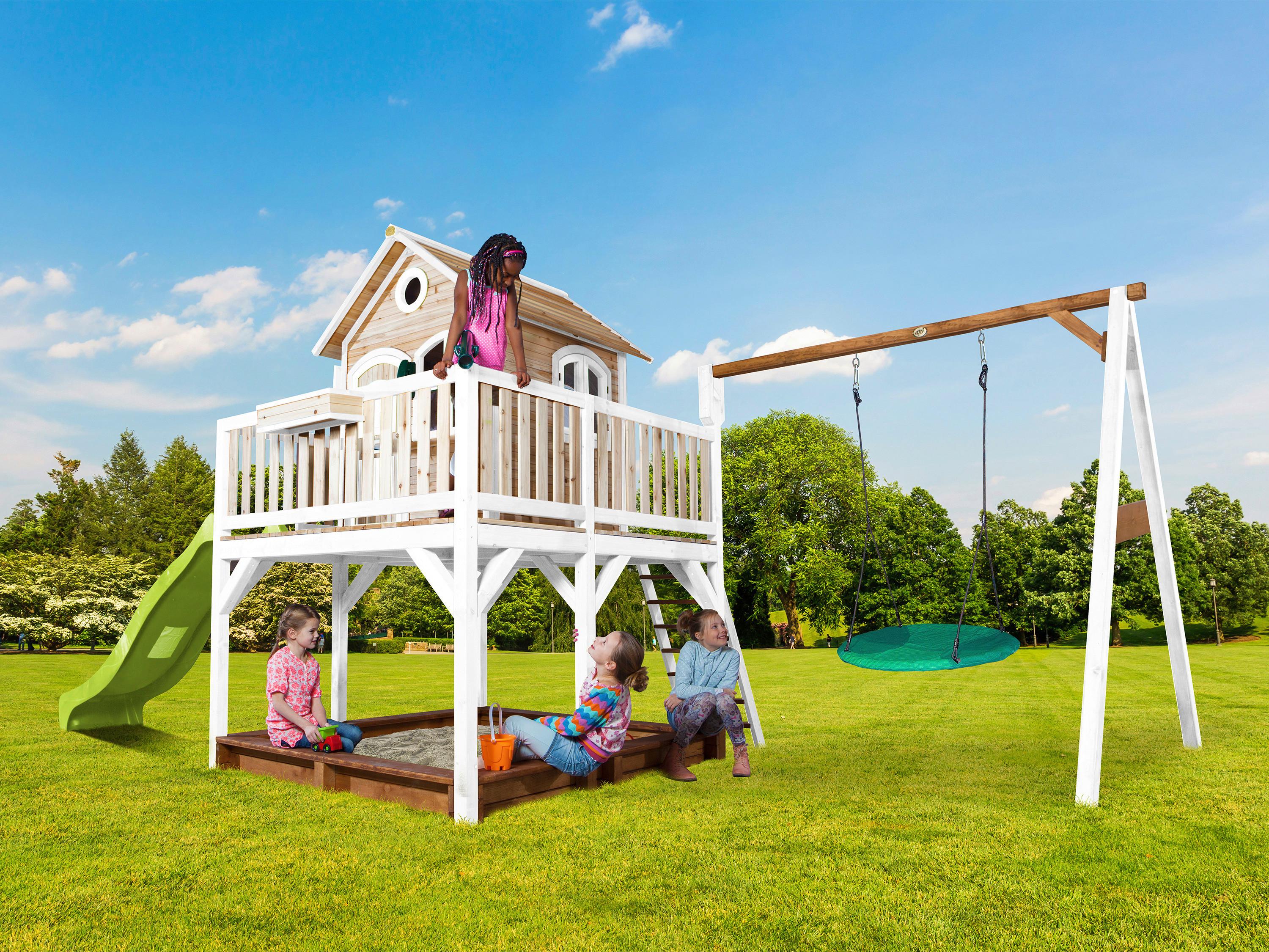 Spielturm A030.154.11 - Braun/Weiß, KONVENTIONELL, Holz (613/291/277cm) - Ambia Garden