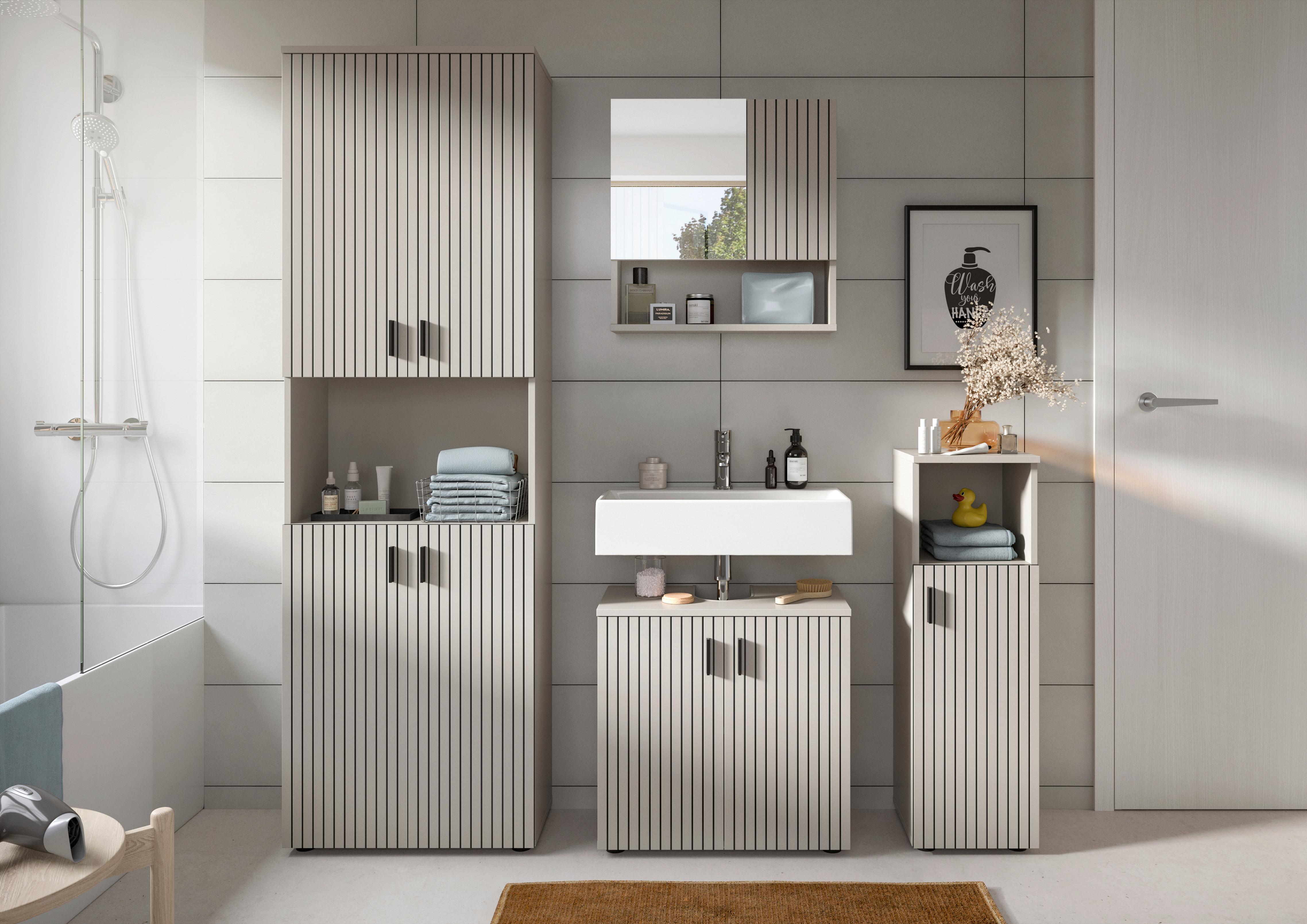BADEZIMMER Mone Kaschmir B: 150cm - Kaschmir/Schwarz, Trend, Glas/Holzwerkstoff (150cm) - MID.YOU
