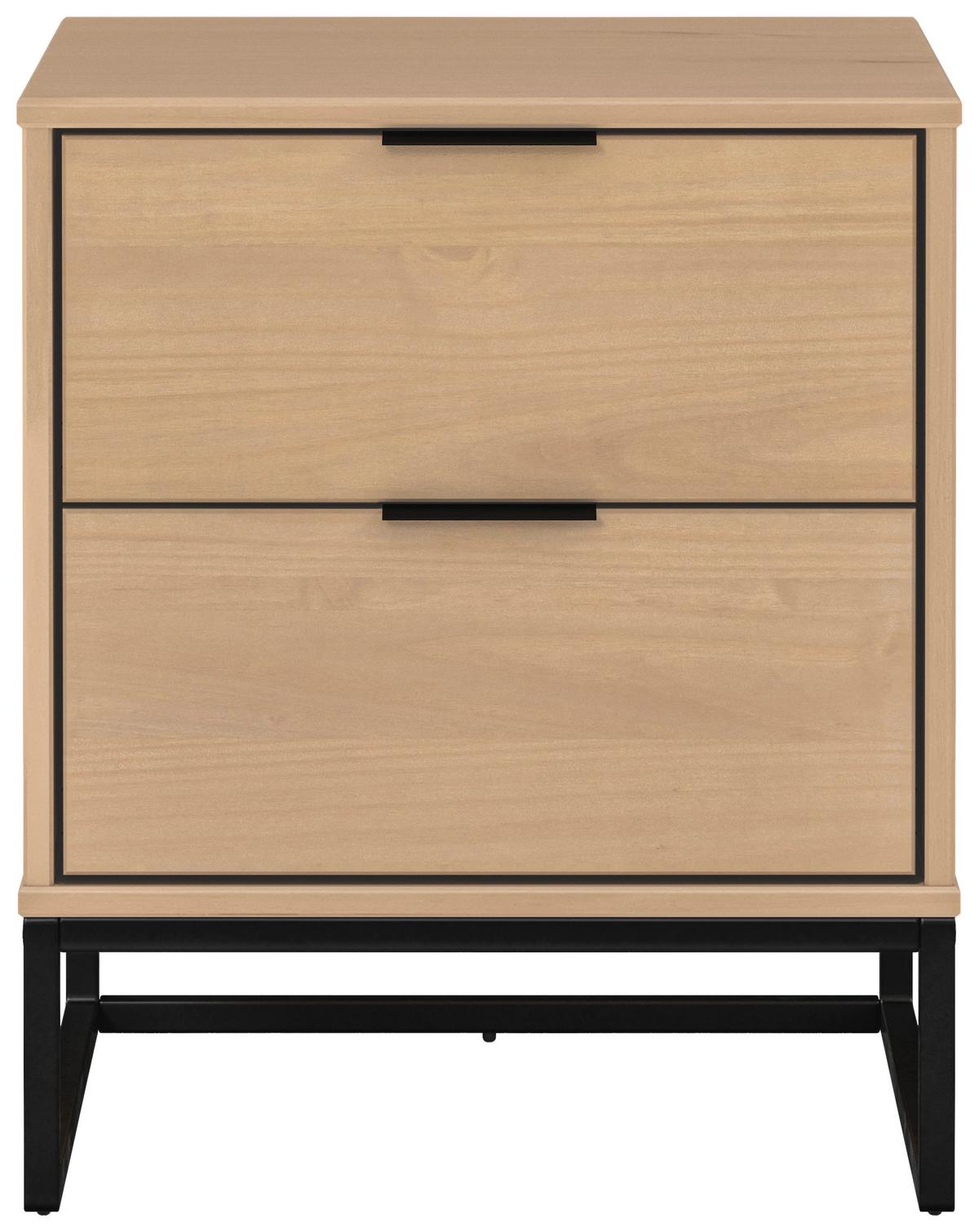Nočný stolík LUNA borovica masív, farby dubu - čierna/farba duba, Modern, kov/drevo (50/59/45cm) - MID.YOU