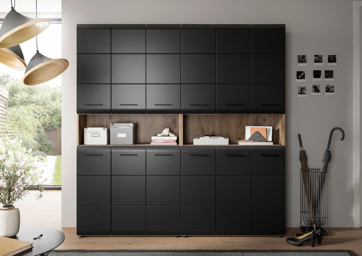 Hochschrank Ice Schwarz/Eiche Dekor B: 180cm - Eiche dunkel/Schwarz, Basics, Holzwerkstoff (180/185/30cm) - MID.YOU