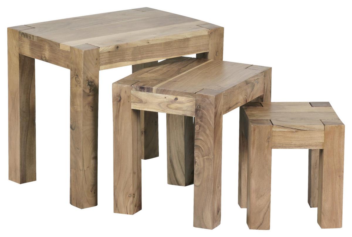 Beistelltisch Echtholz 3er-set Mumbai, Akazie - Akaziefarben, Design, Holz (45/50/35cm) - MID.YOU