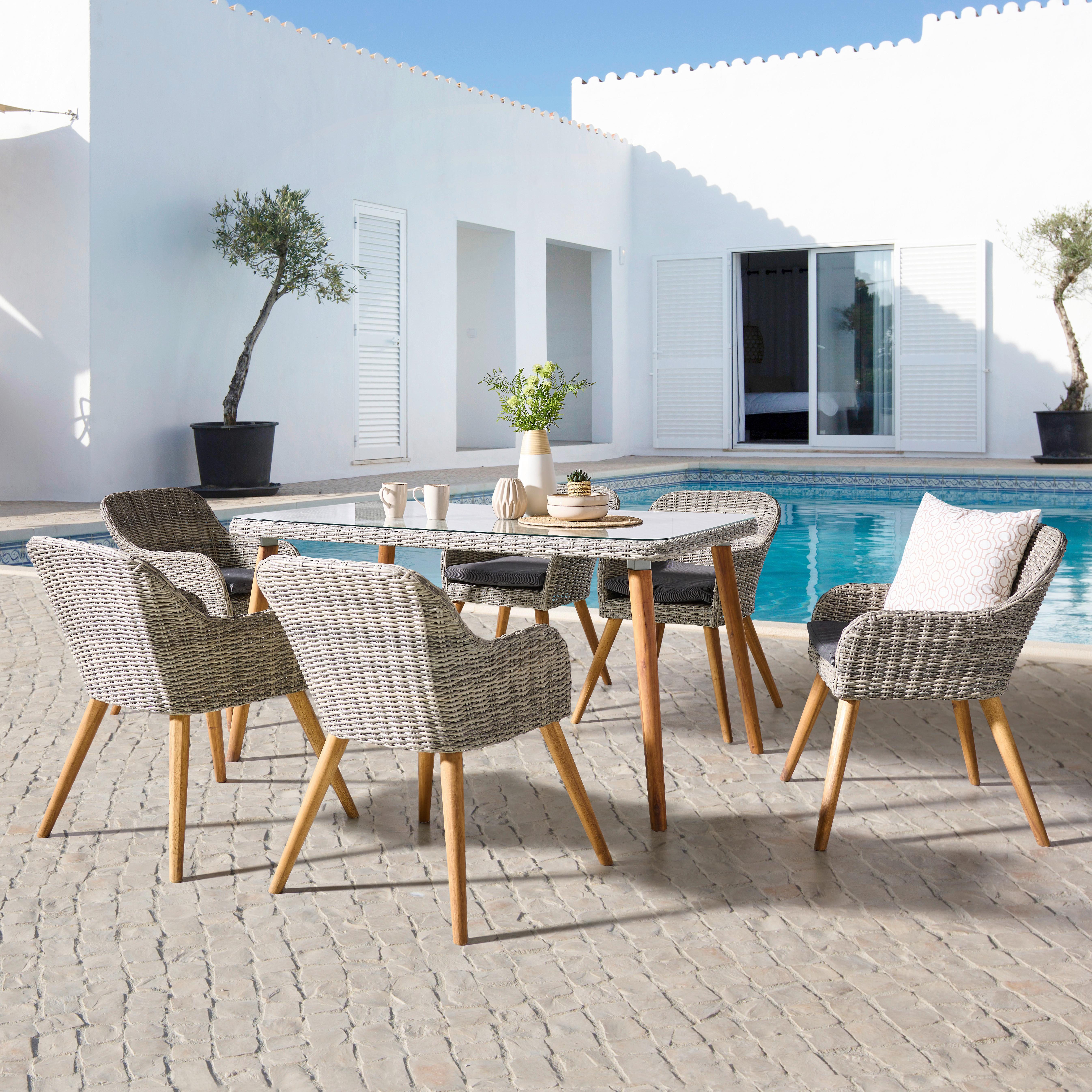 Gartengarnitur 7-Tlg. Oslo Kunststoffgeflecht mit Kissen