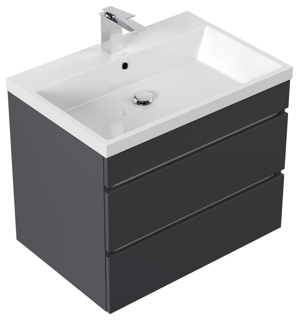 WASCHTISCHKOMBI Fellini, Graphitfarben B: 60cm - Graphitfarben/Weiß, Basics, Holzwerkstoff/Stein (70cm) - MID.YOU