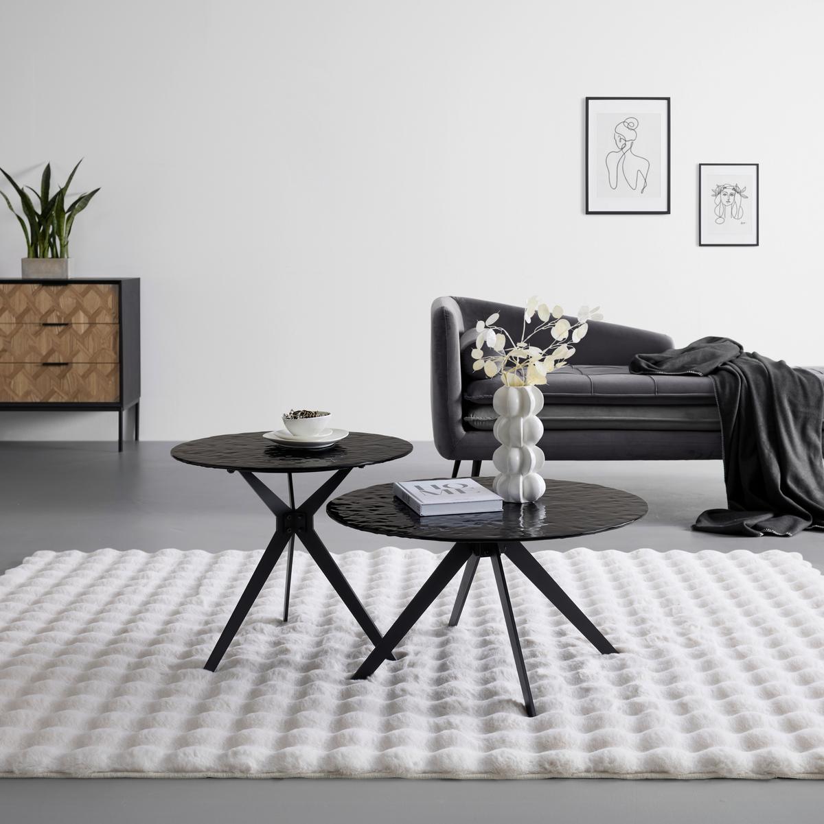 Sada stolků CONTI sklo bubble 70x38cm, 55x48cm - černá, Moderní, kov/sklo (70/55/70/55/38/48cm) - Mömax