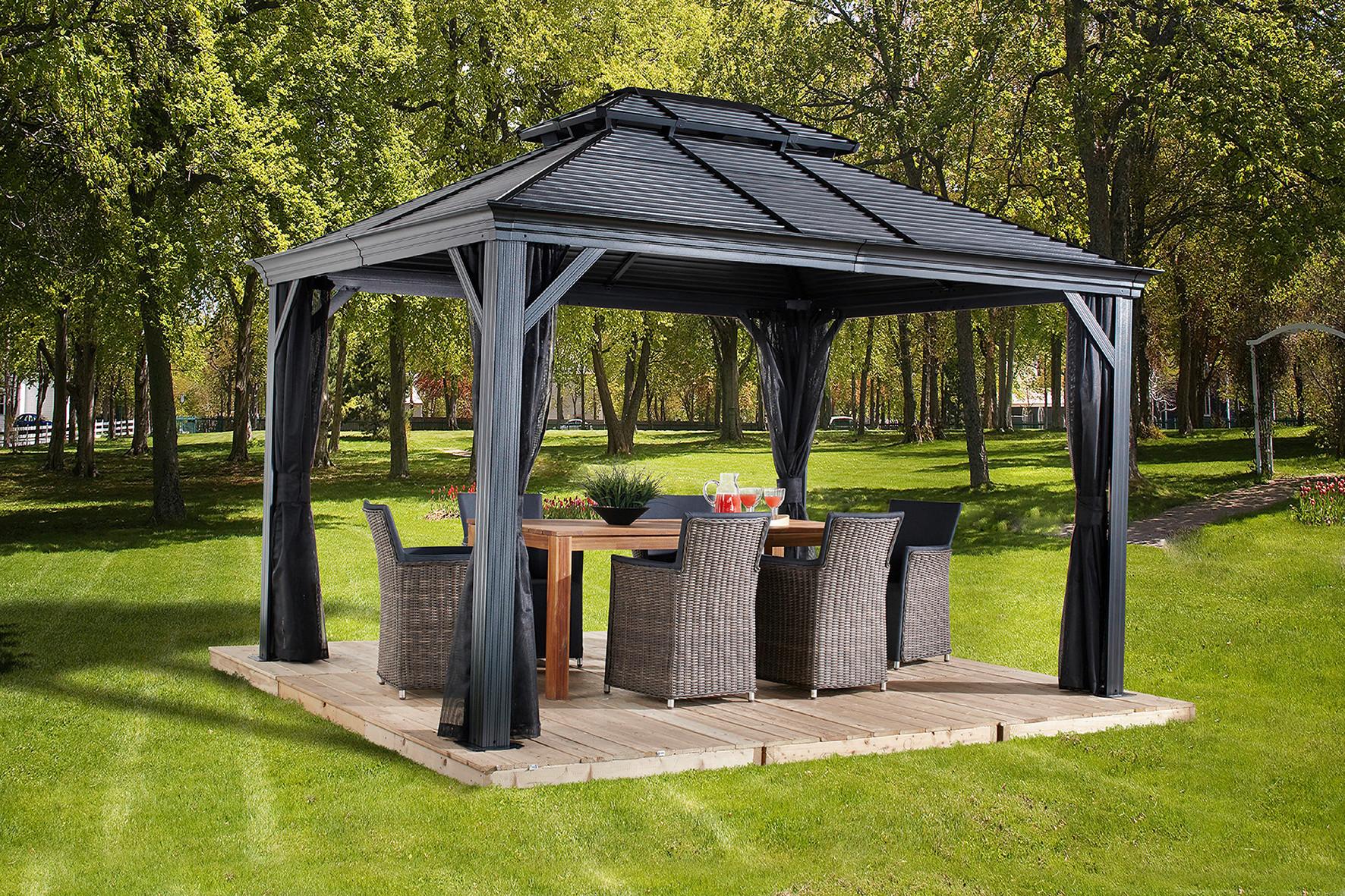 Pavillon Mykonos 364x299 Cm Sturmfest Gartenpavillon - Anthrazit, Basics, Metall (364/291/299cm)