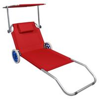Sonnenliege Metall/textil Mit Rollen/sonnendach - Rot, Basics, Textil/Metall (165/16/65cm) - Gardenson