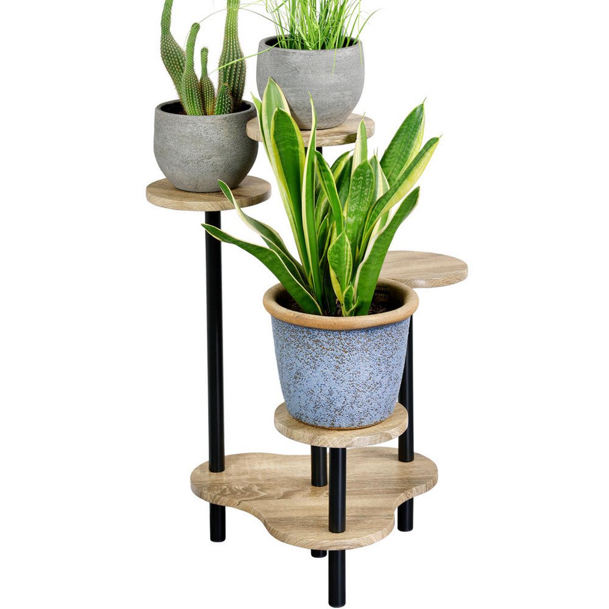 BLUMENSTÄNDER Eiche/Schwarz B: 64,5cm - Eichefarben/Schwarz, Basics, Holzwerkstoff/Metall (64,5/72.5/46cm) - Kesper