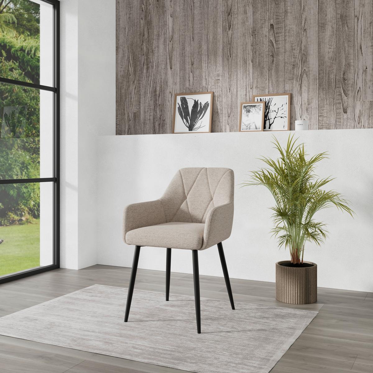 Armlehnstuhl Hardy Giga Webstoff beige, B: 57cm - Beige/Schwarz, MODERN, Textil/Metall (57/86/64cm)