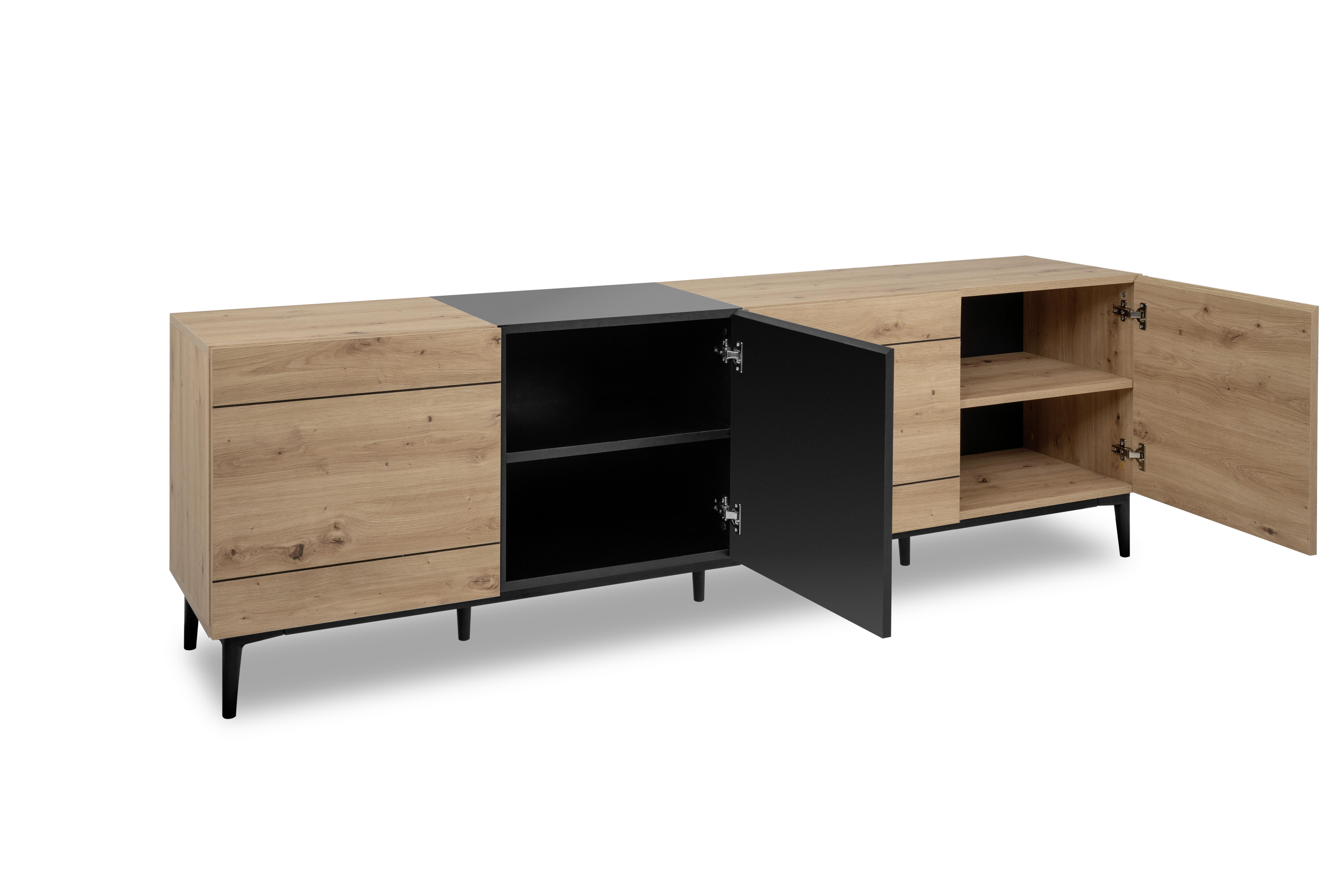 TV-Element NOLA in Eiche Dekor und Schwarz