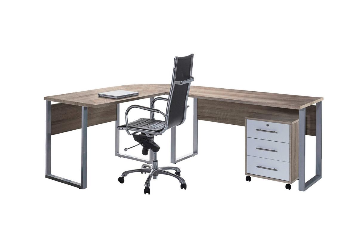 Büro Office Edition Set Weiß/Sonoma Eiche Dekor - Weiß/Sonoma Eiche, MODERN, Holzwerkstoff/Metall - MID.YOU