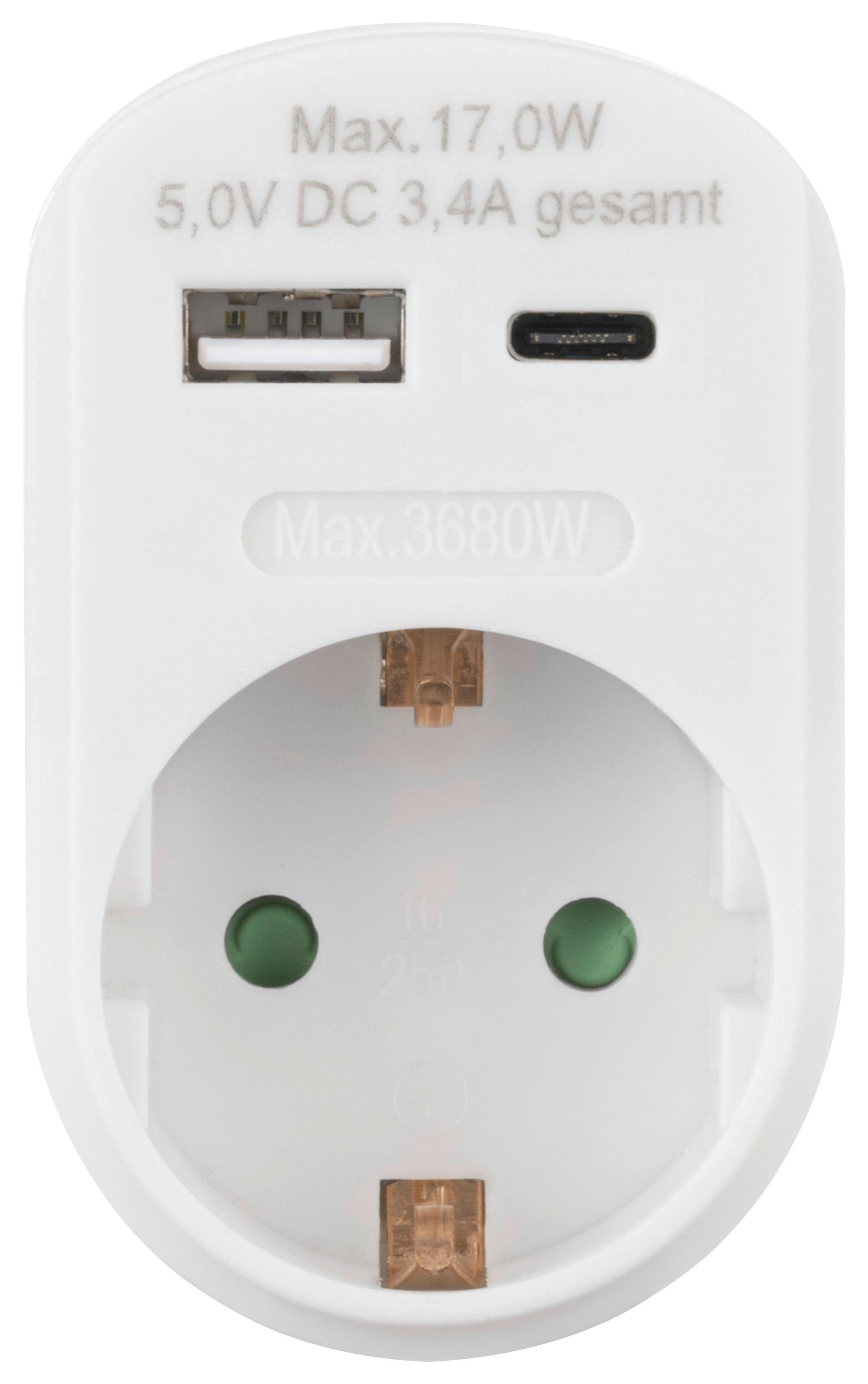 Multistecker, 250v Cassandra - Weiß, Basics, Kunststoff/Metall (8/5,5/7,7cm) - Ondega