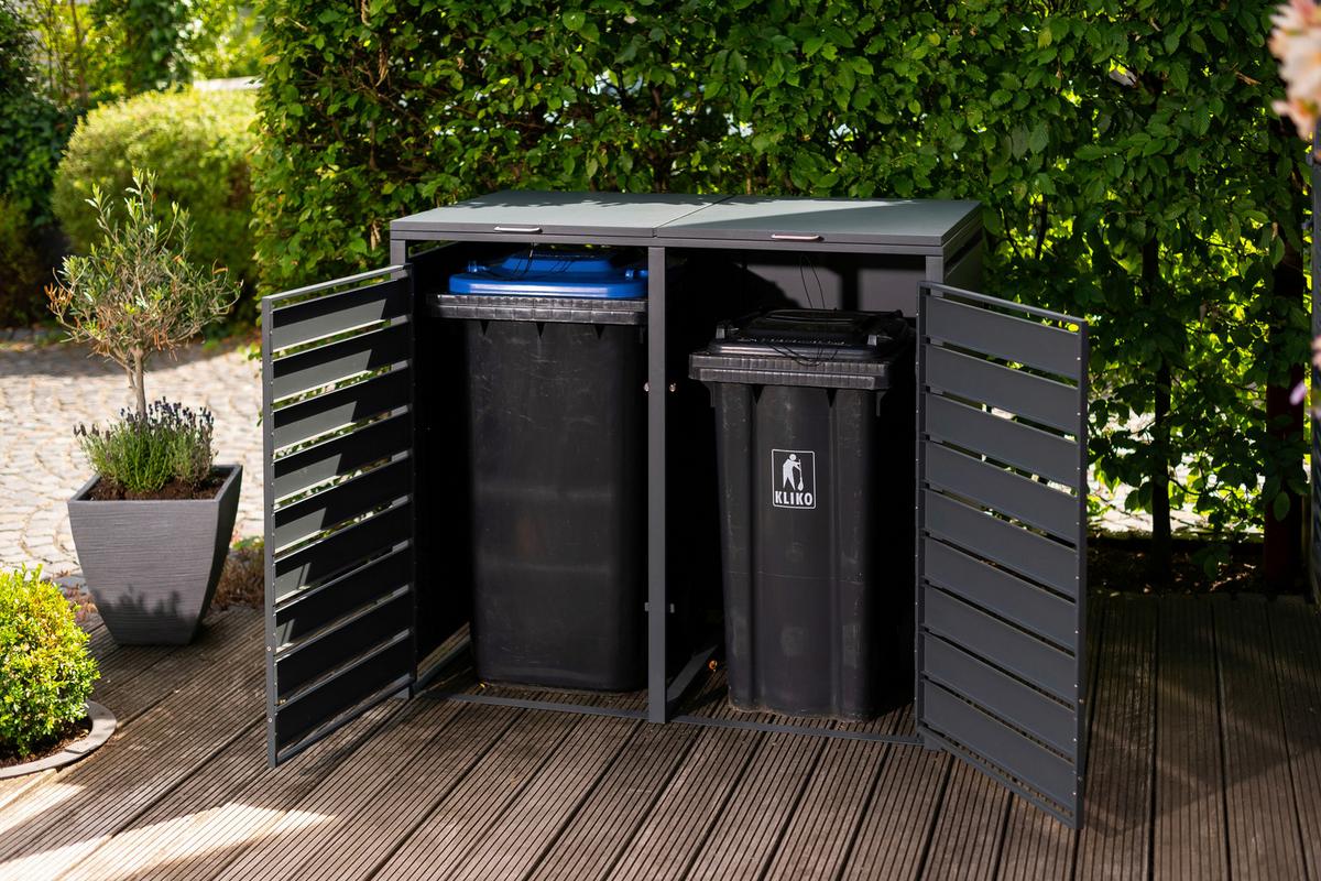 Mülltonnenbox Mülltonnenbox 2-Fach 240 Liter - Anthrazit/Naturfarben, Basics, Metall (80/116/132cm)