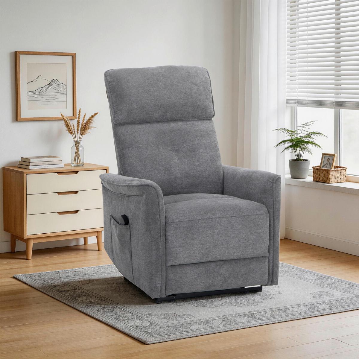 Relaxačné kreslo HEAT, sivá, vyhrievacia funkcia - sivá, Basics, kov/drevo (79/106/98cm)