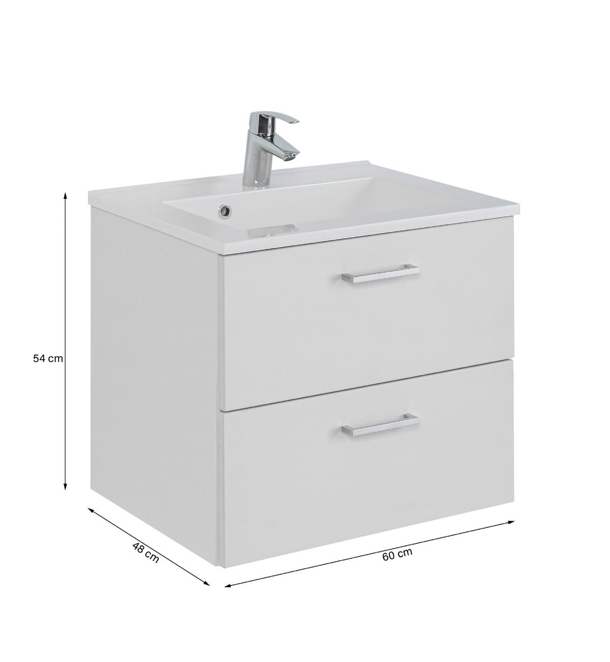 Waschtischkombi Riga Weiß B: 60 Cm - Weiß, MODERN, Holzwerkstoff/Stein (60cm) - Held