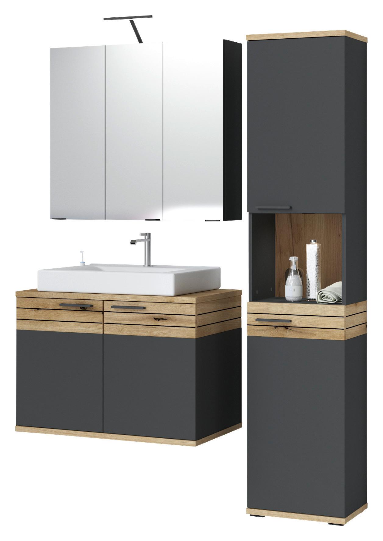 Badezimmer Cotia Cotlu Eiche Dekor/Anthrazit 4-teilig - Eichefarben/Anthrazit, MODERN, Holzwerkstoff (120/187,6/48cm) - James Wood
