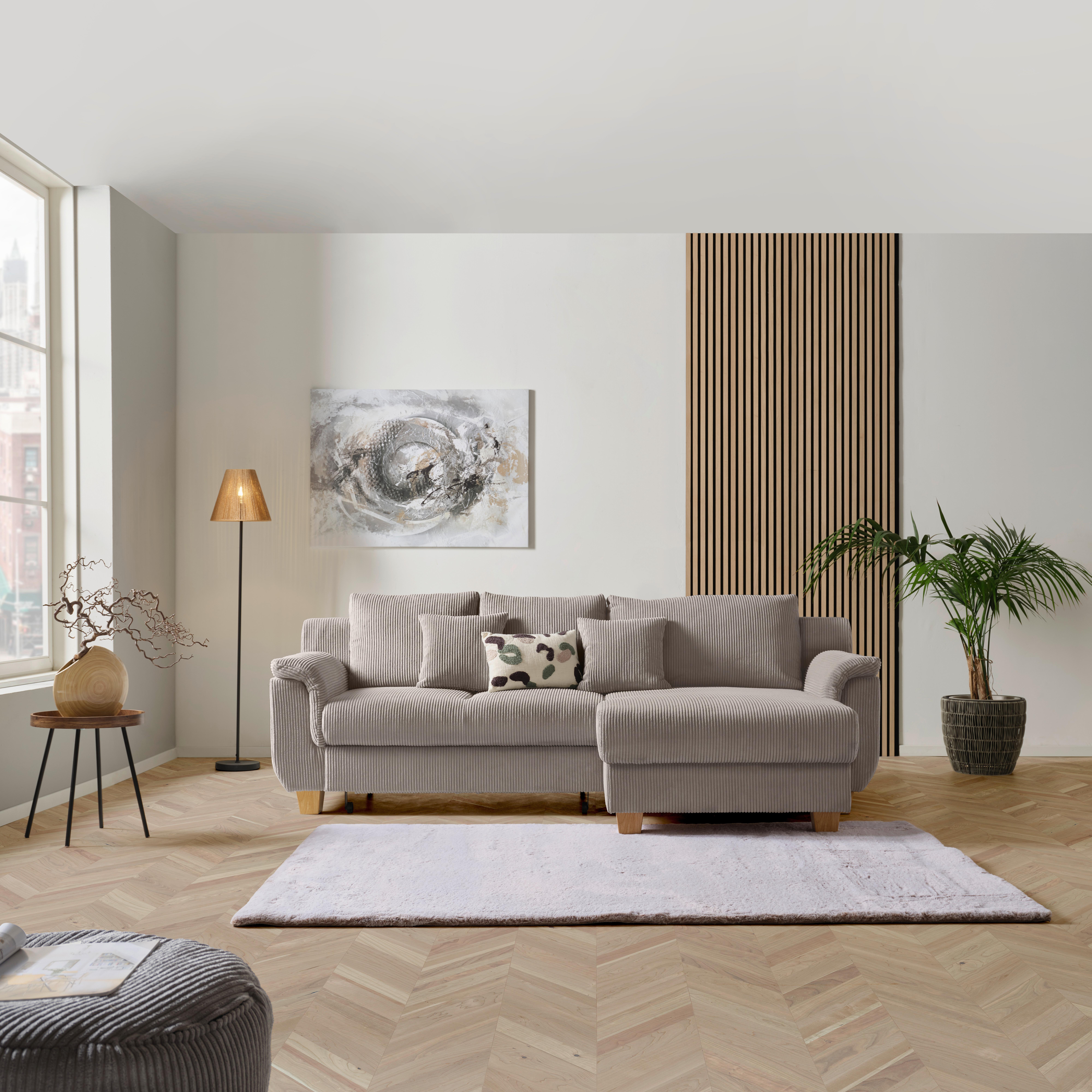 Rohová sedačka ALEX, béžový manšestr - přírodní barvy/béžová, Moderní, textil/plast (246/88cm)