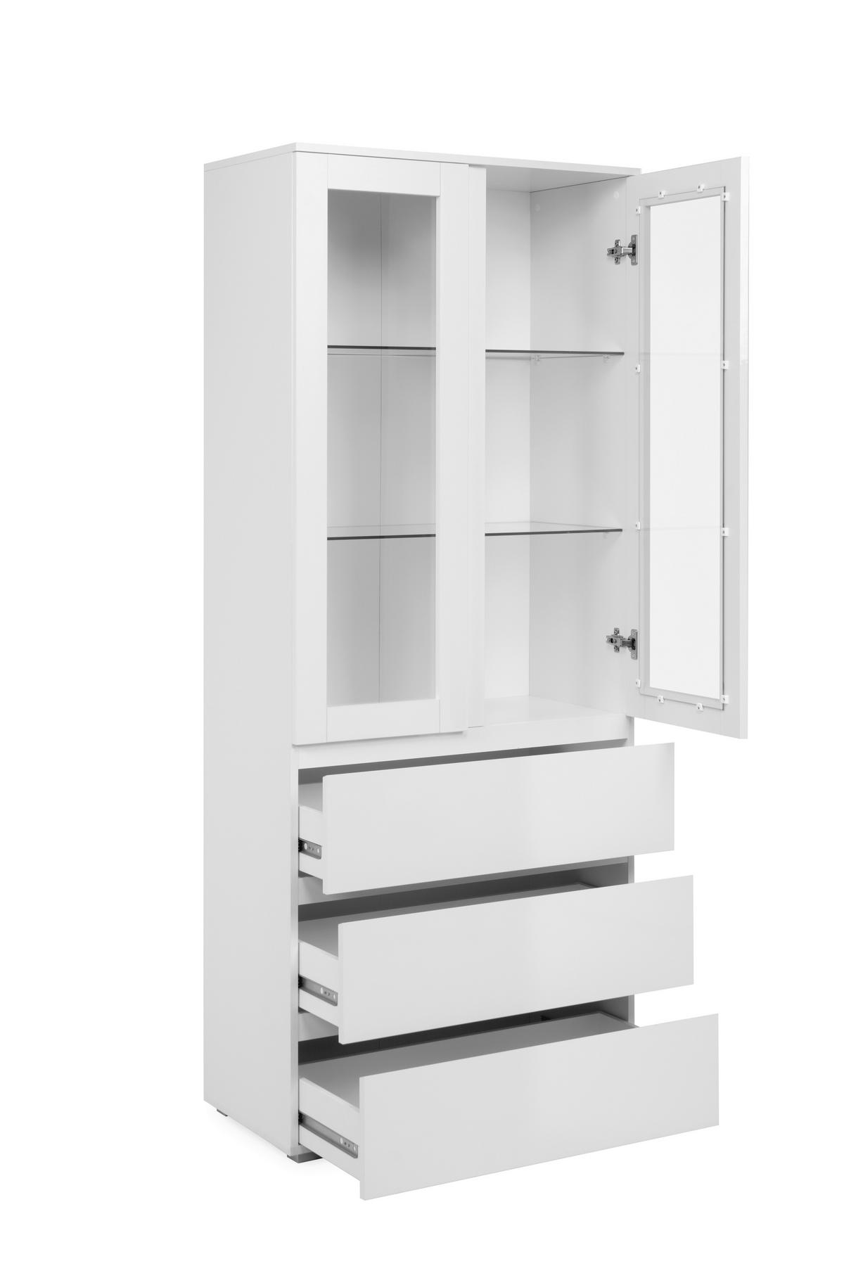 Vitrine Capetown Weiß HG B: 80 cm - Weiß Hochglanz/Silberfarben, Trend, Glas/Holzwerkstoff (80/191/40cm)