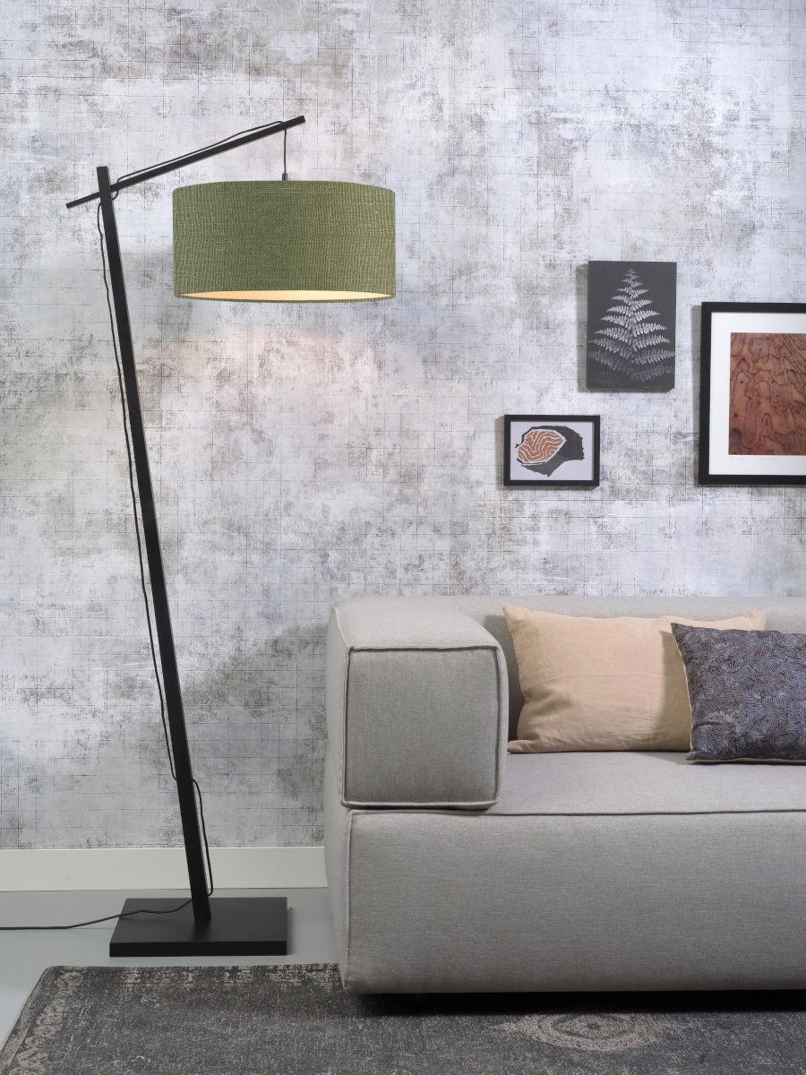 Stehlampe Andes Grün/Schwarz mit Fußschalter - Schwarz/Grün, Design, Naturmaterialien/Textil (47/176/23cm) - Good & Mojo