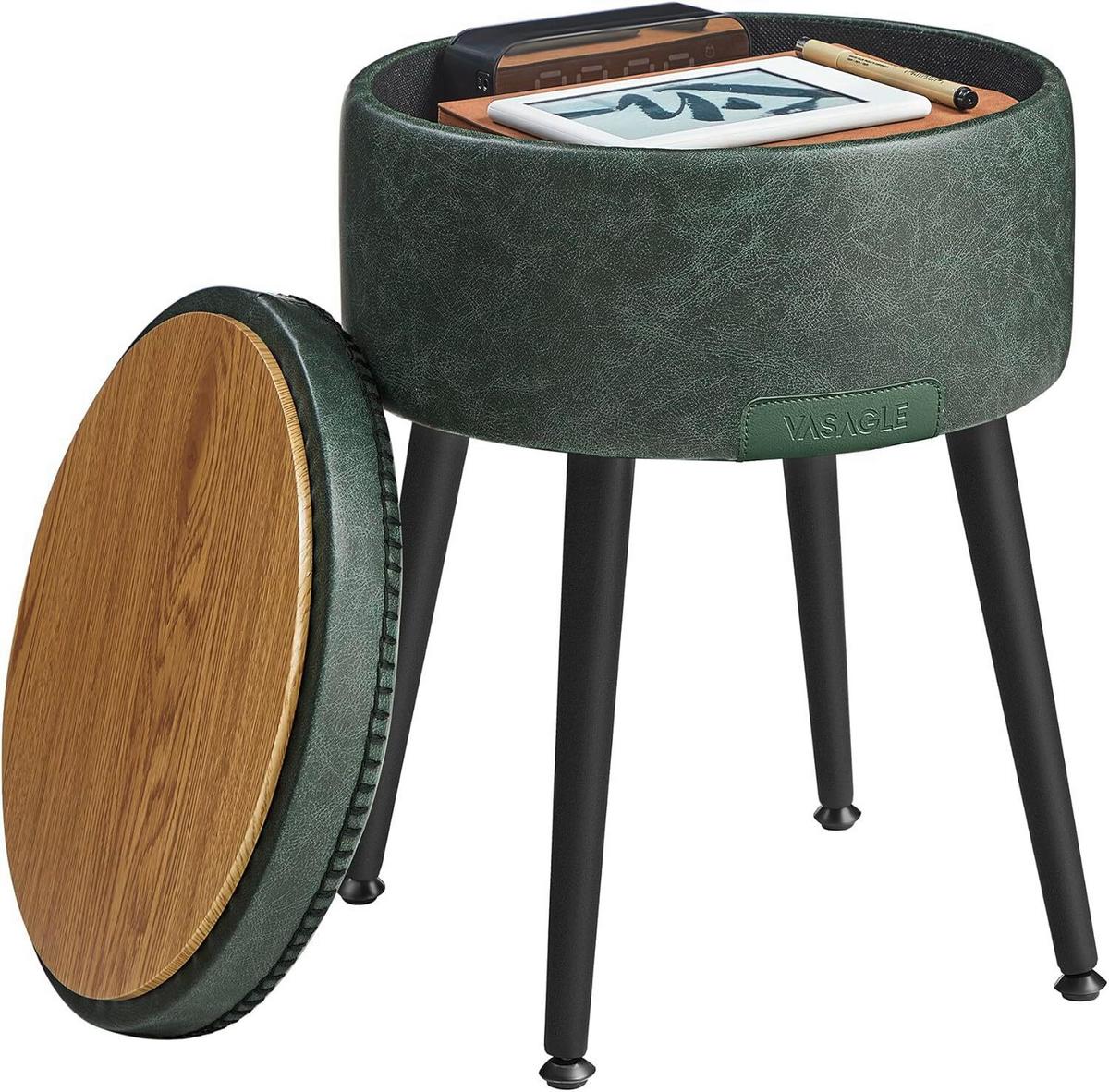 Hocker Schwarz, Dunkelgrün B: 32 cm - Dunkelgrün/Creme, Trend, Holzwerkstoff/Textil (32/44/32cm) - MID.YOU