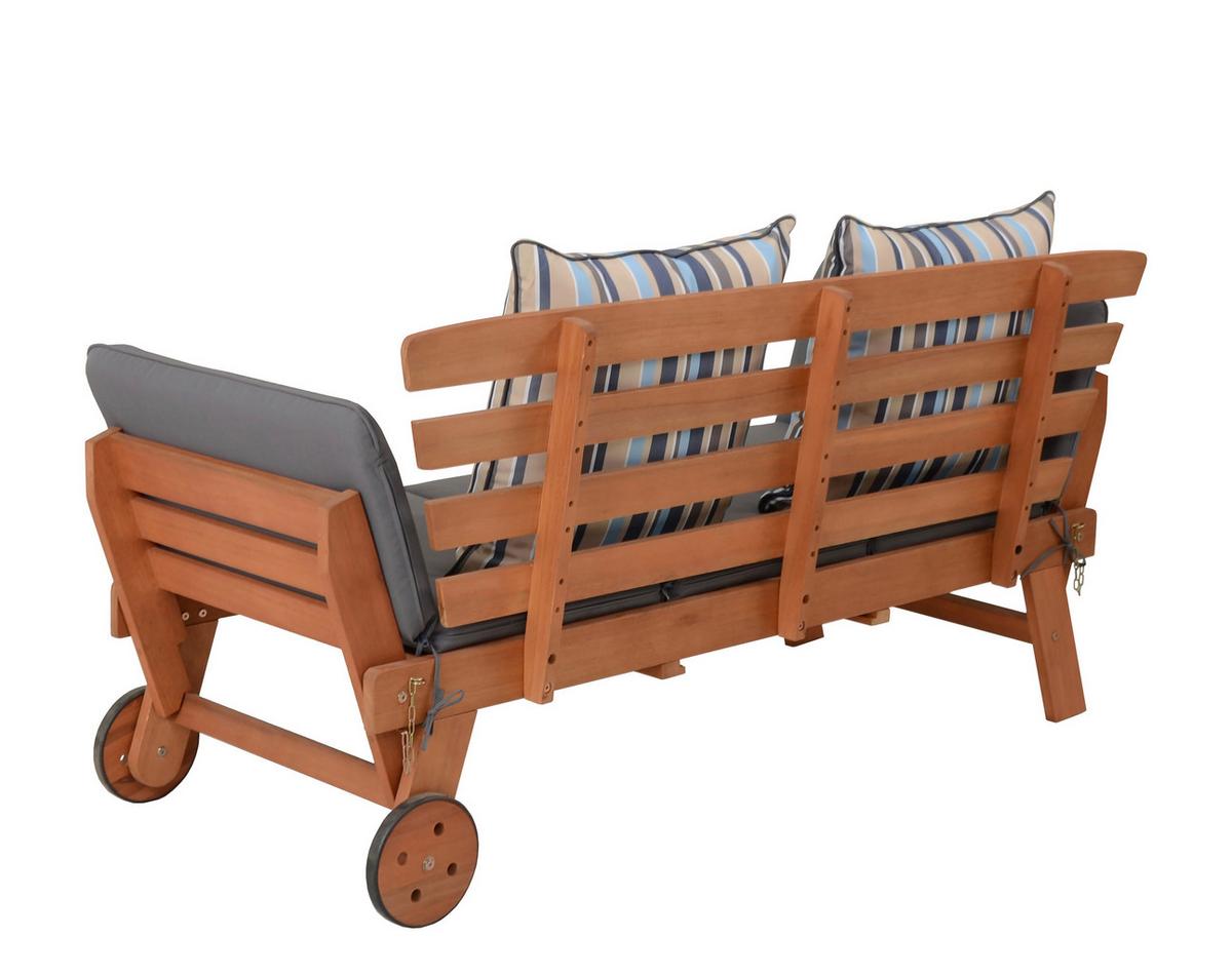 Gartenbank Eukalyptusholz 2-Sitzer Rincon Mit Kissen - Braun/Grau, Basics, Holz/Textil (190/77,5/68cm) - Gardenson