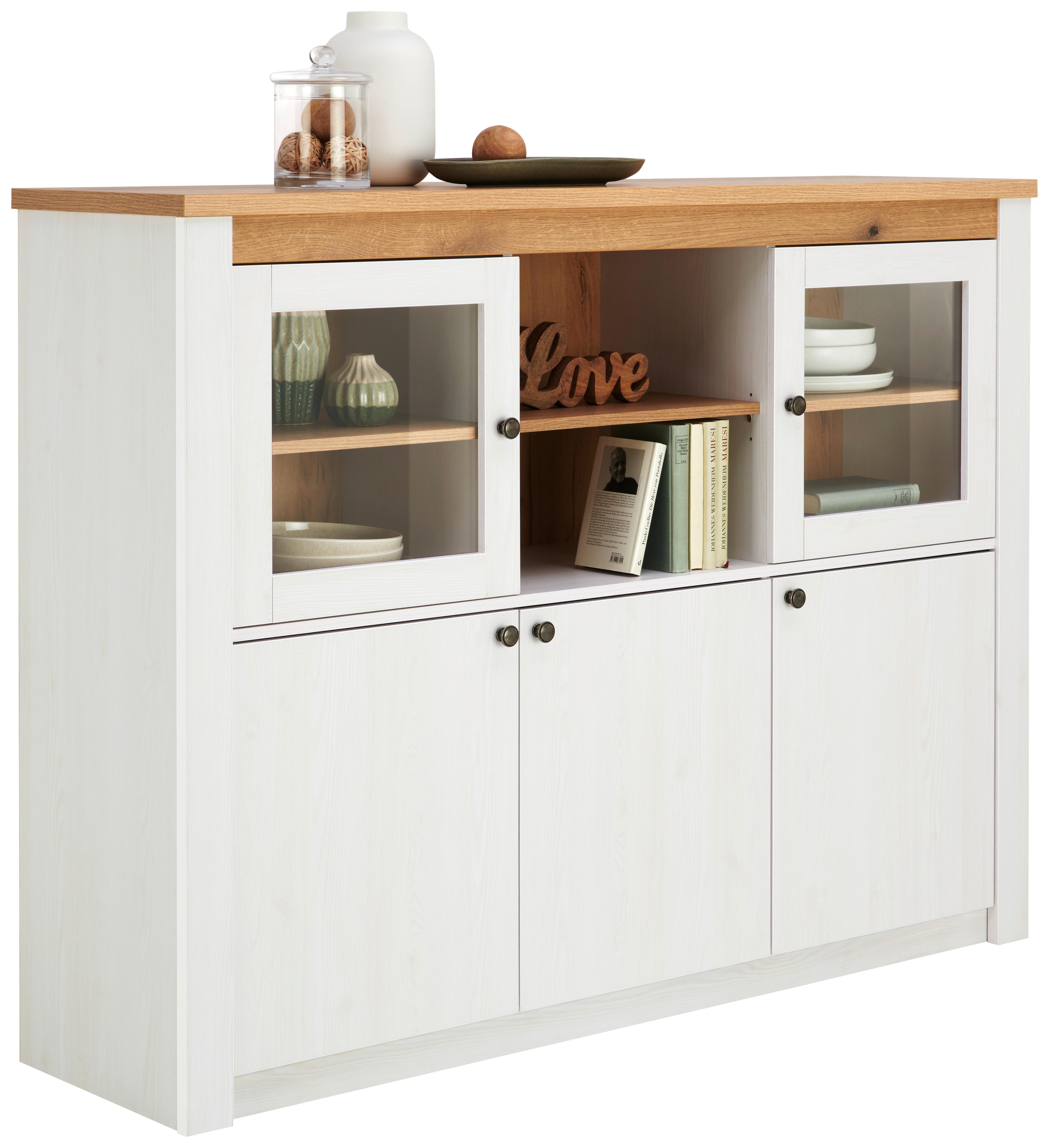 Vitrine Rovigio Weiß, Lärche Dekor B: 155 cm - Lärchefarben/Weiß, KONVENTIONELL, Glas/Holzwerkstoff (155/118/42cm) - Landscape