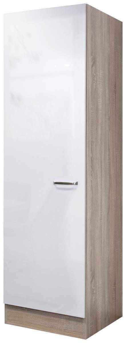 Skrinka na riad Venezia-Valero 50cm - biela s vysokým leskom/farba ušľachtilej ocele, Modern, kov/kompozitné drevo (50/200/57cm) - FlexWell