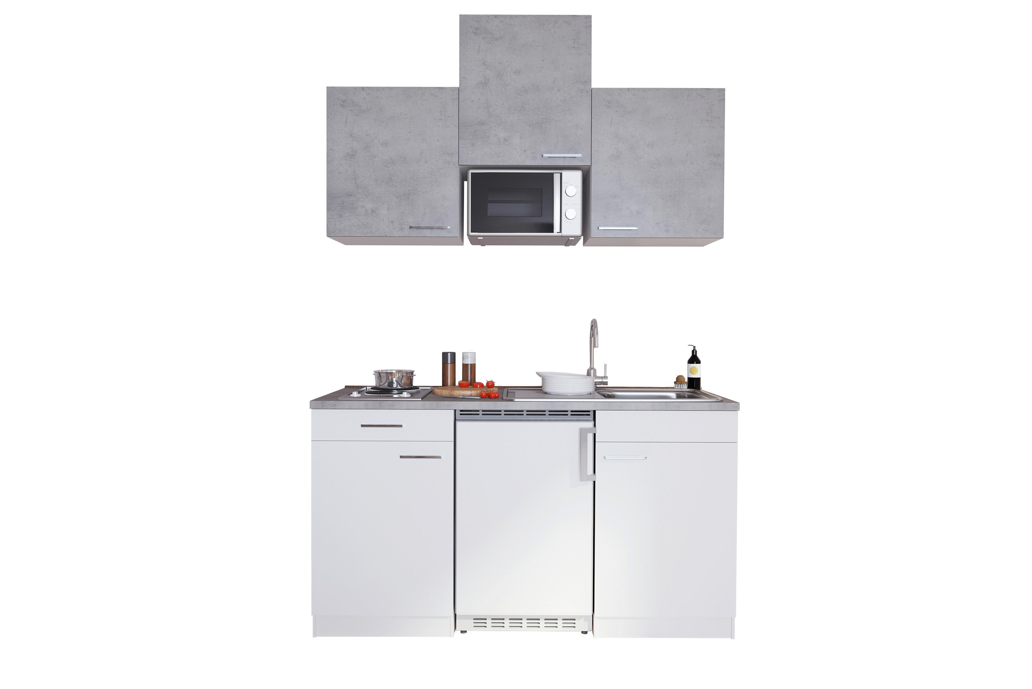 Miniküche mit Kühlschrank und Mikrowelle B: 150 cm Grau/Weiß - Weiß/Grau, KONVENTIONELL, Holzwerkstoff (150cm) - Respekta