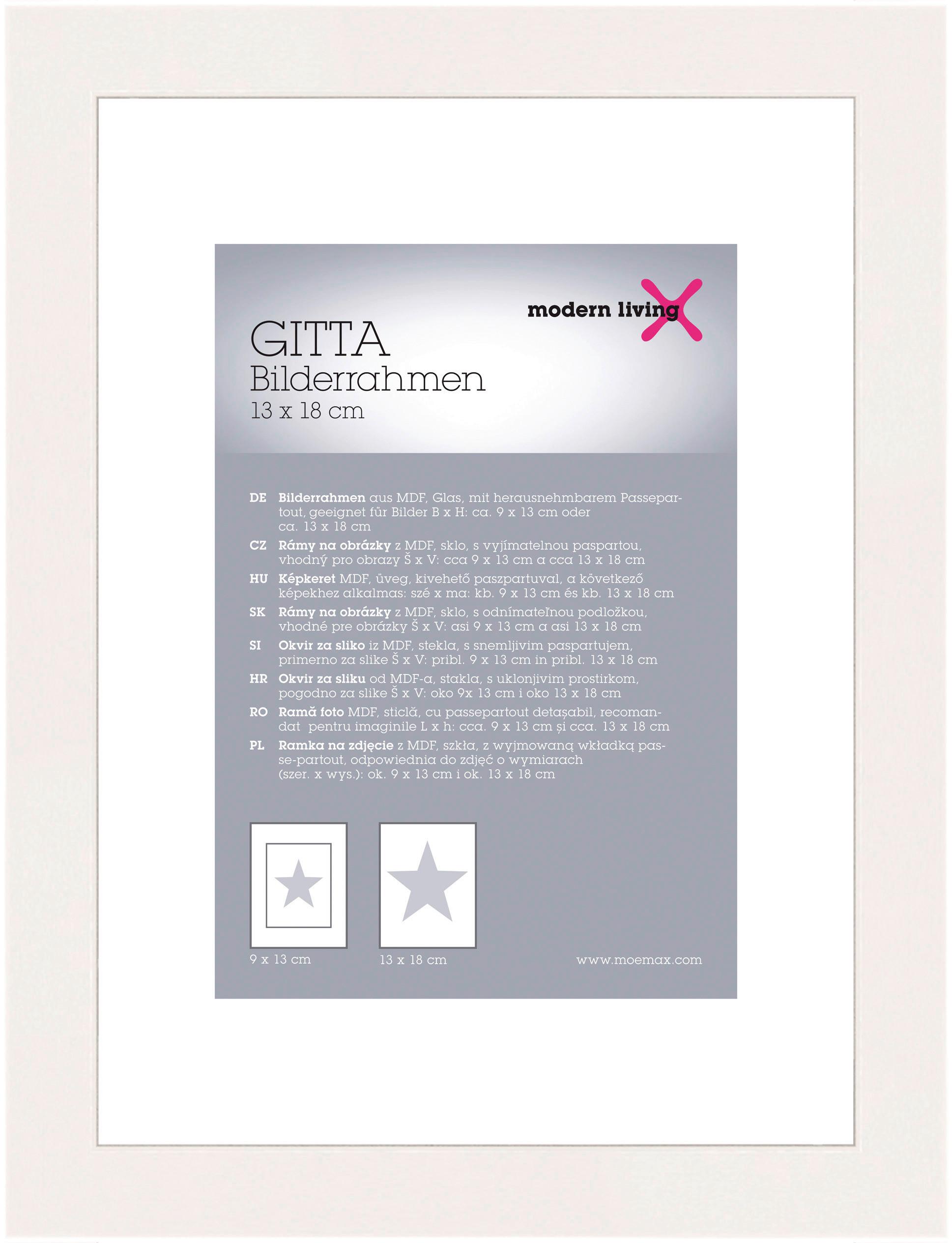 RÁM NA OBRAZY GITTA 13x18 cm - biela, Modern, kompozitné drevo/sklo (13/18cm) - Modern Living