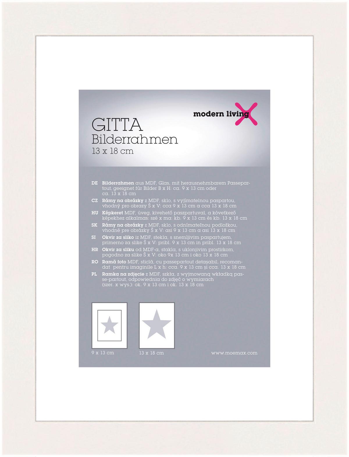 RÁM NA OBRAZY GITTA 13x18 cm - biela, Modern, kompozitné drevo/sklo (13/18cm) - Modern Living